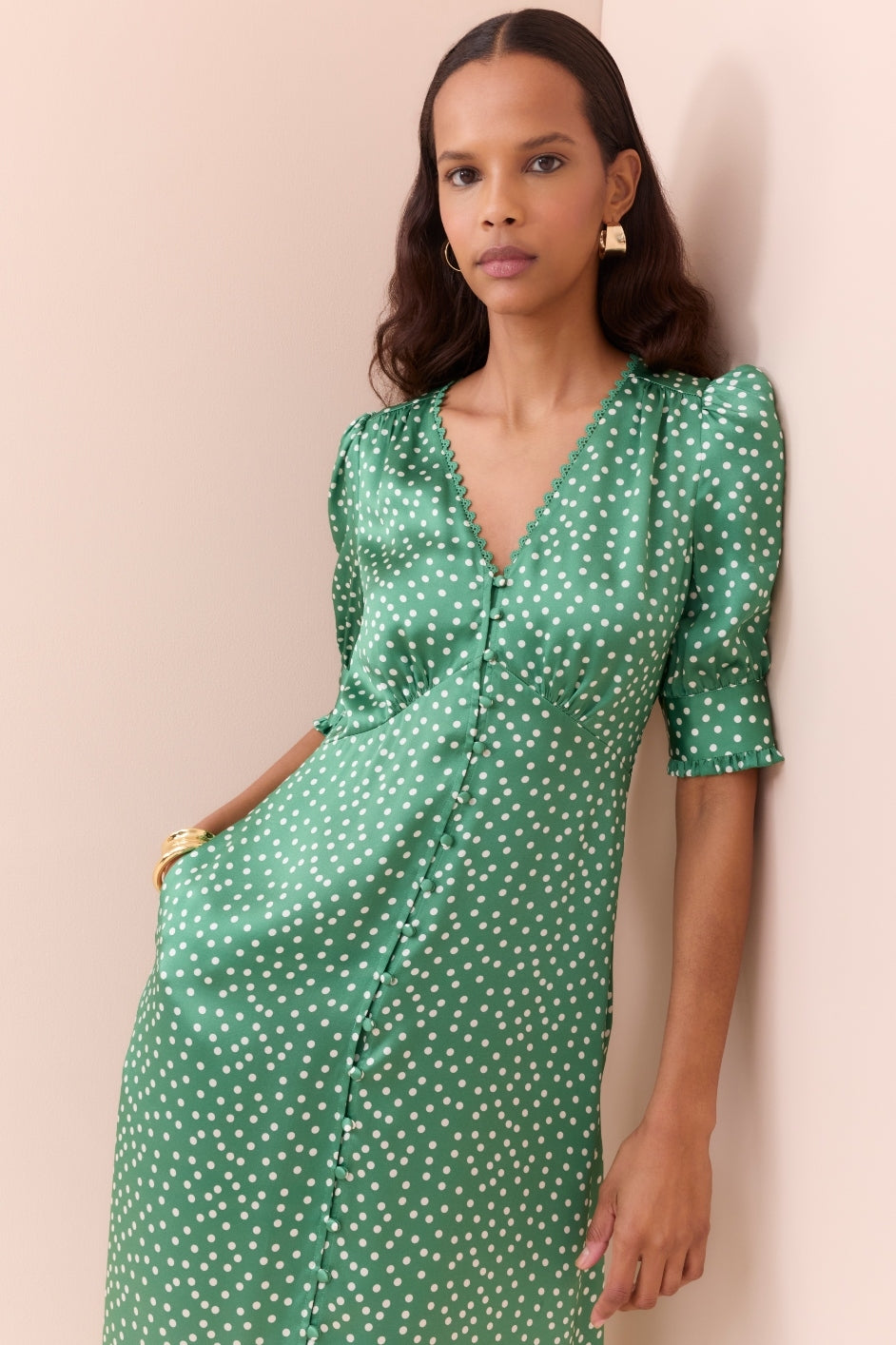 Bernie Silk Dress - Green Spot – WYSE London