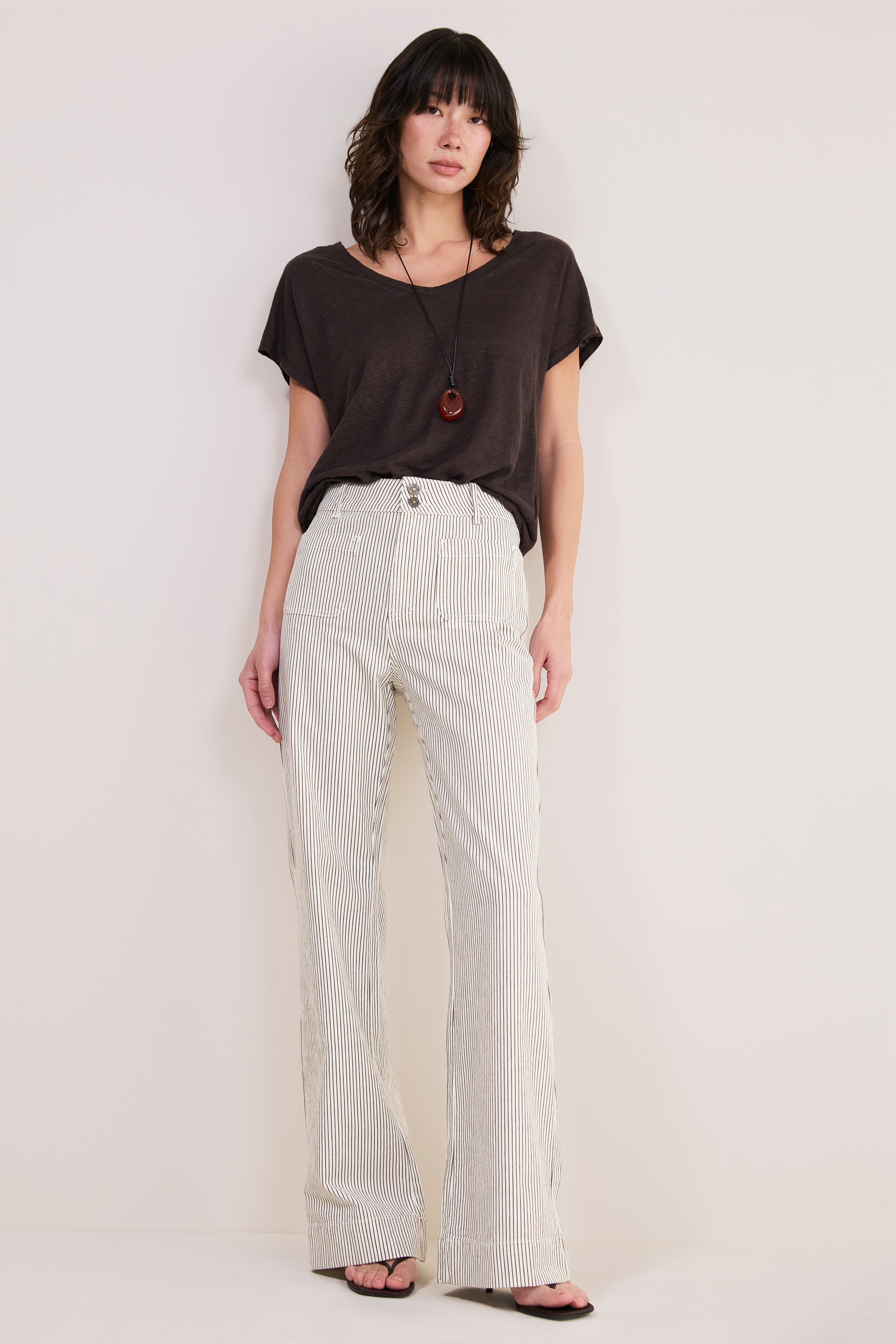 Agnes Patch Pocket Trouser - Cocoa/Ecru Stripe – WYSE London