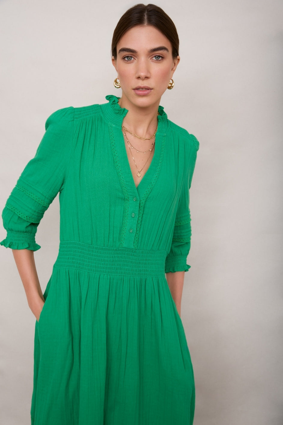 Alina Cheesecloth Dress - Jade Green – WYSE London