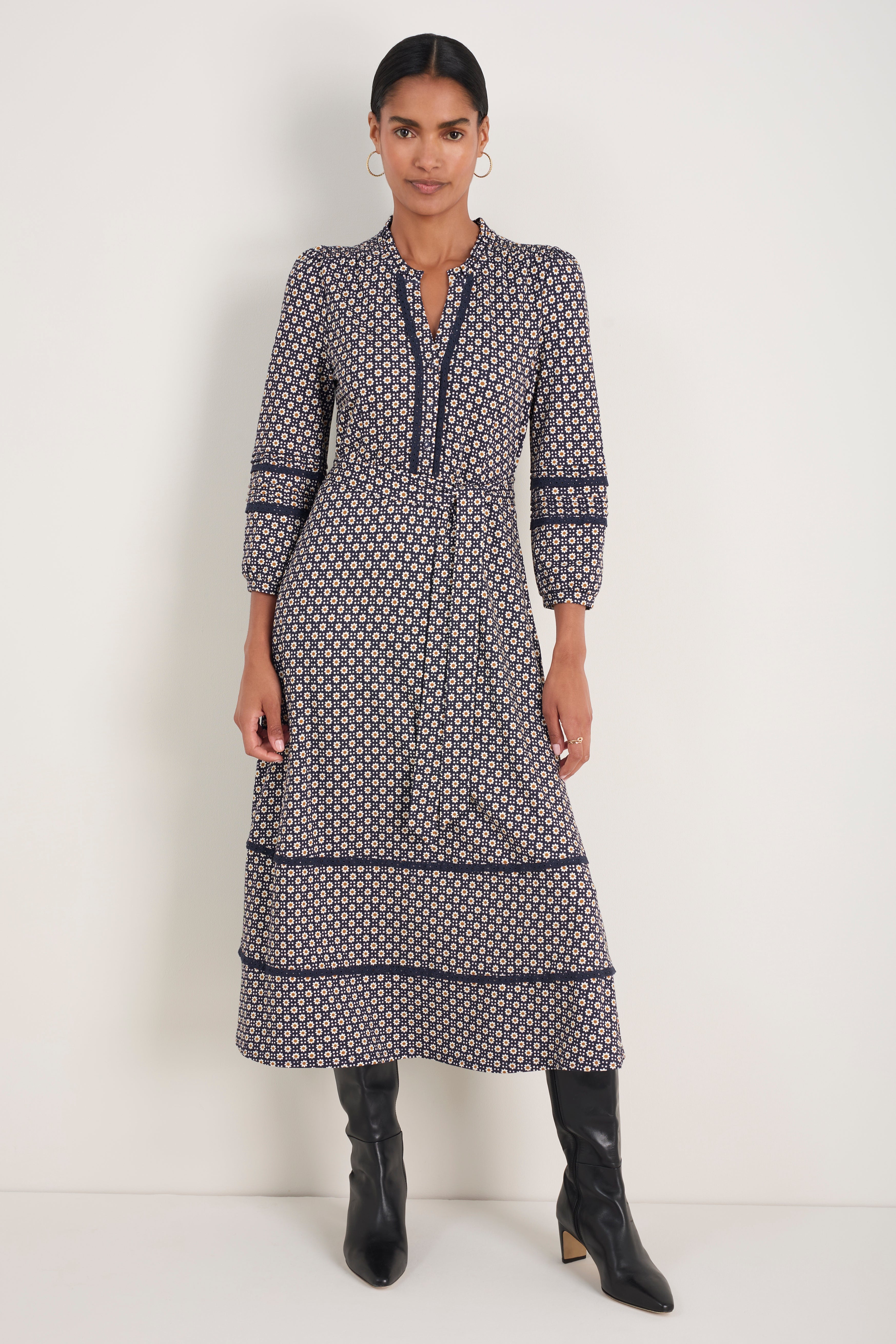 Alina Ponte Dress - Midnight Block Geo – WYSE London