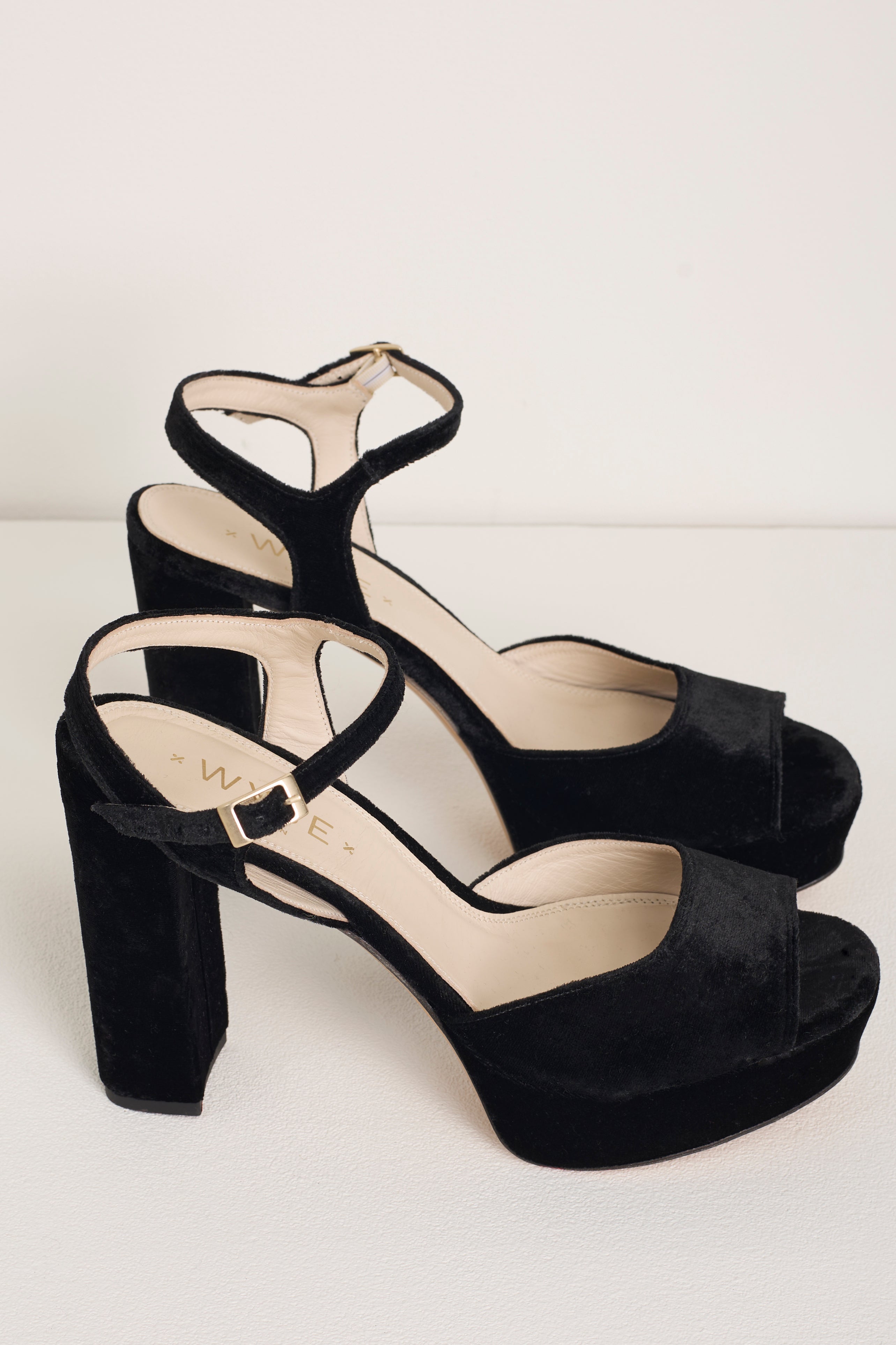 Betty High Heel Peep Toe Sandal Black Velvet – WYSE London