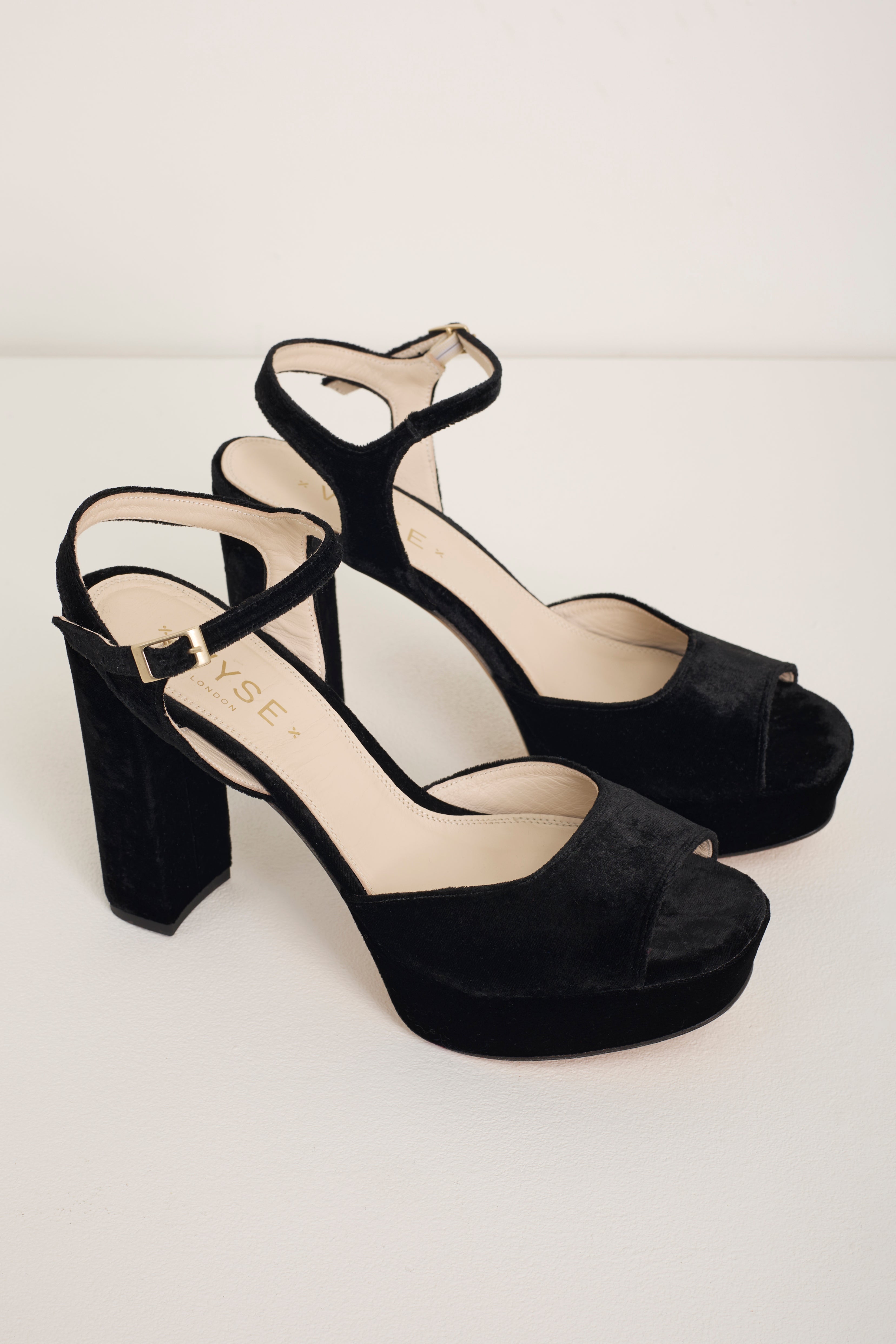 Betty High Heel Peep Toe Sandal Black Velvet – WYSE London