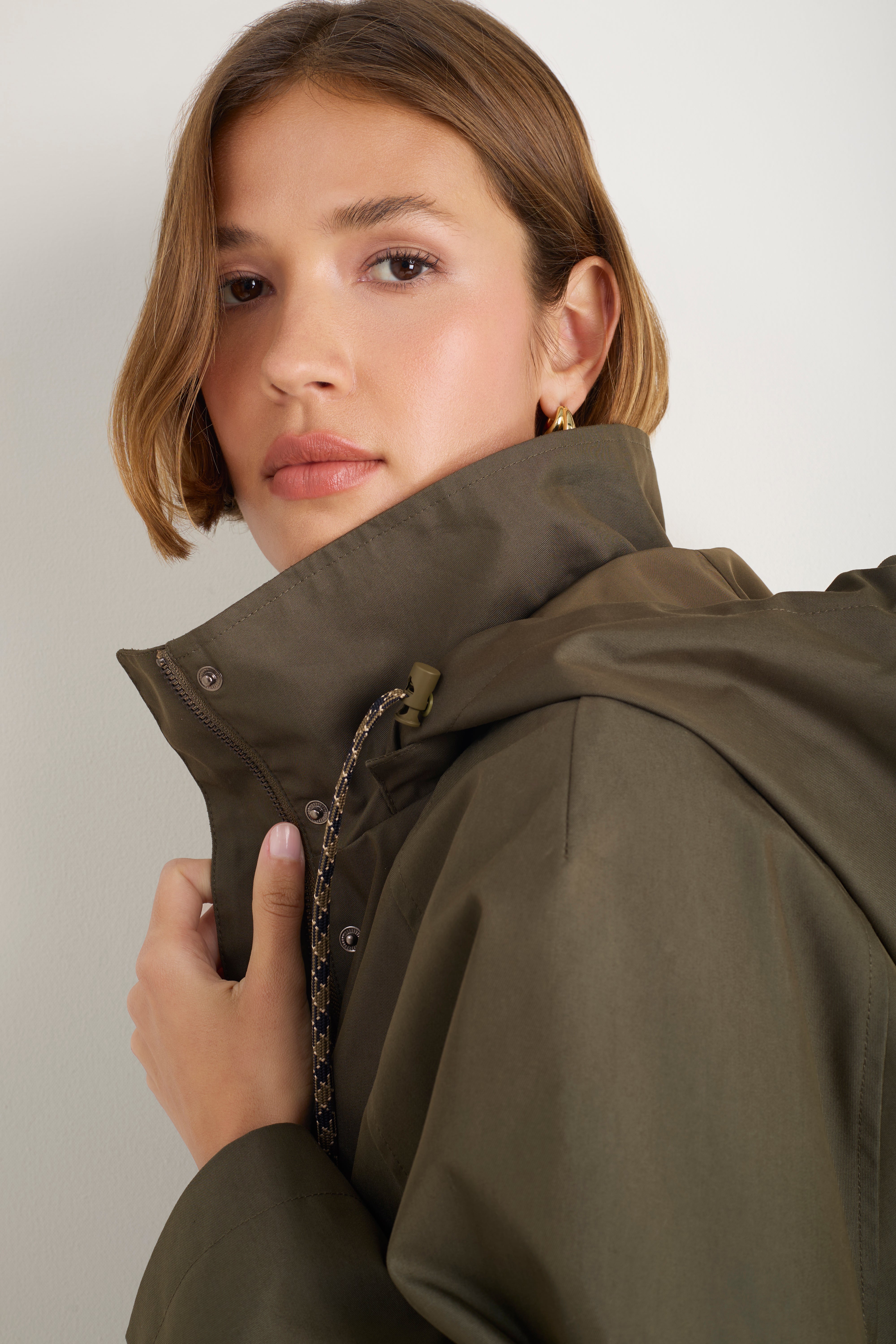 Billie Funnel Hooded Bomber Jacket - Soft Khaki – WYSE London