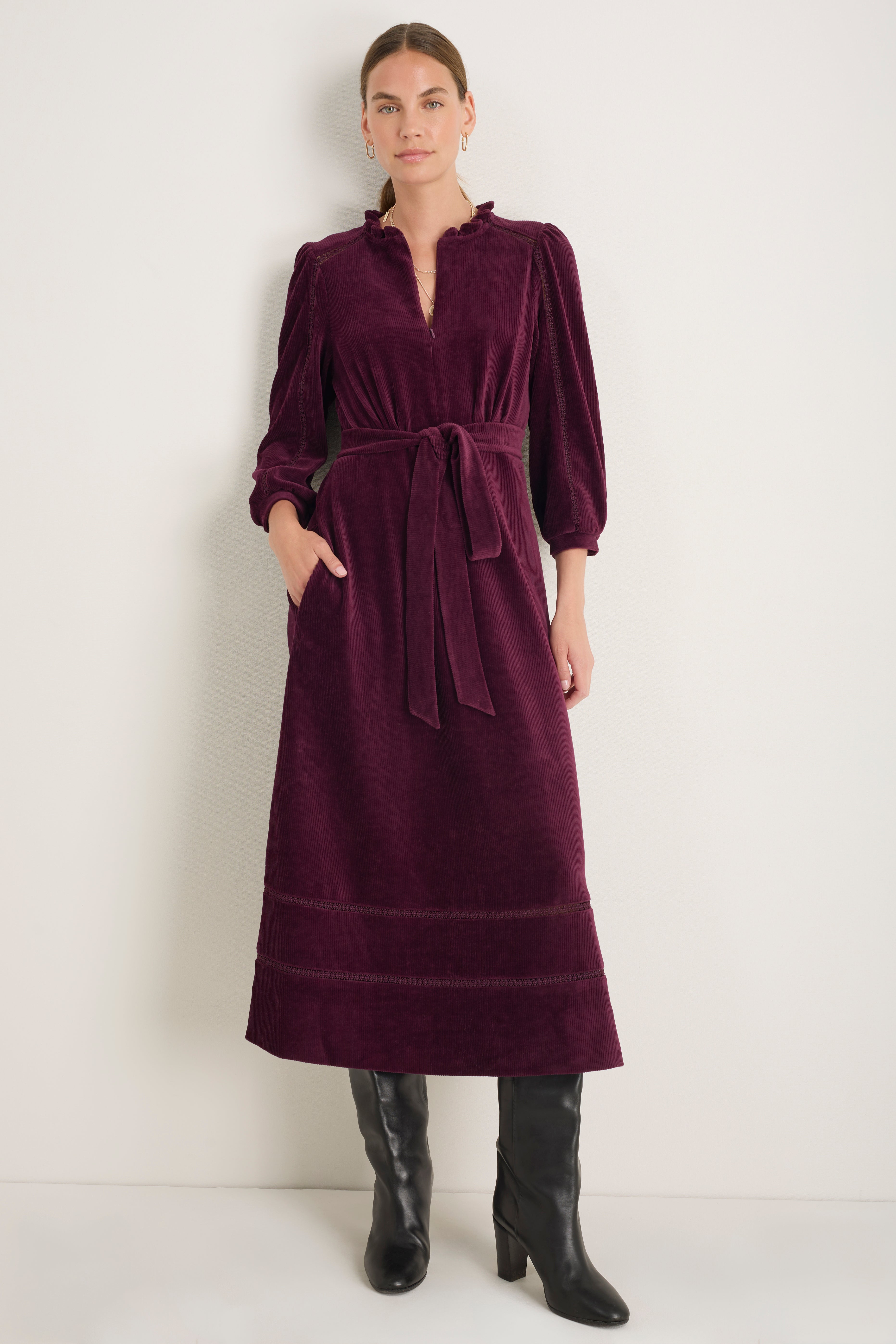 Pia Cord Velour Dress - Deep Fig – WYSE London