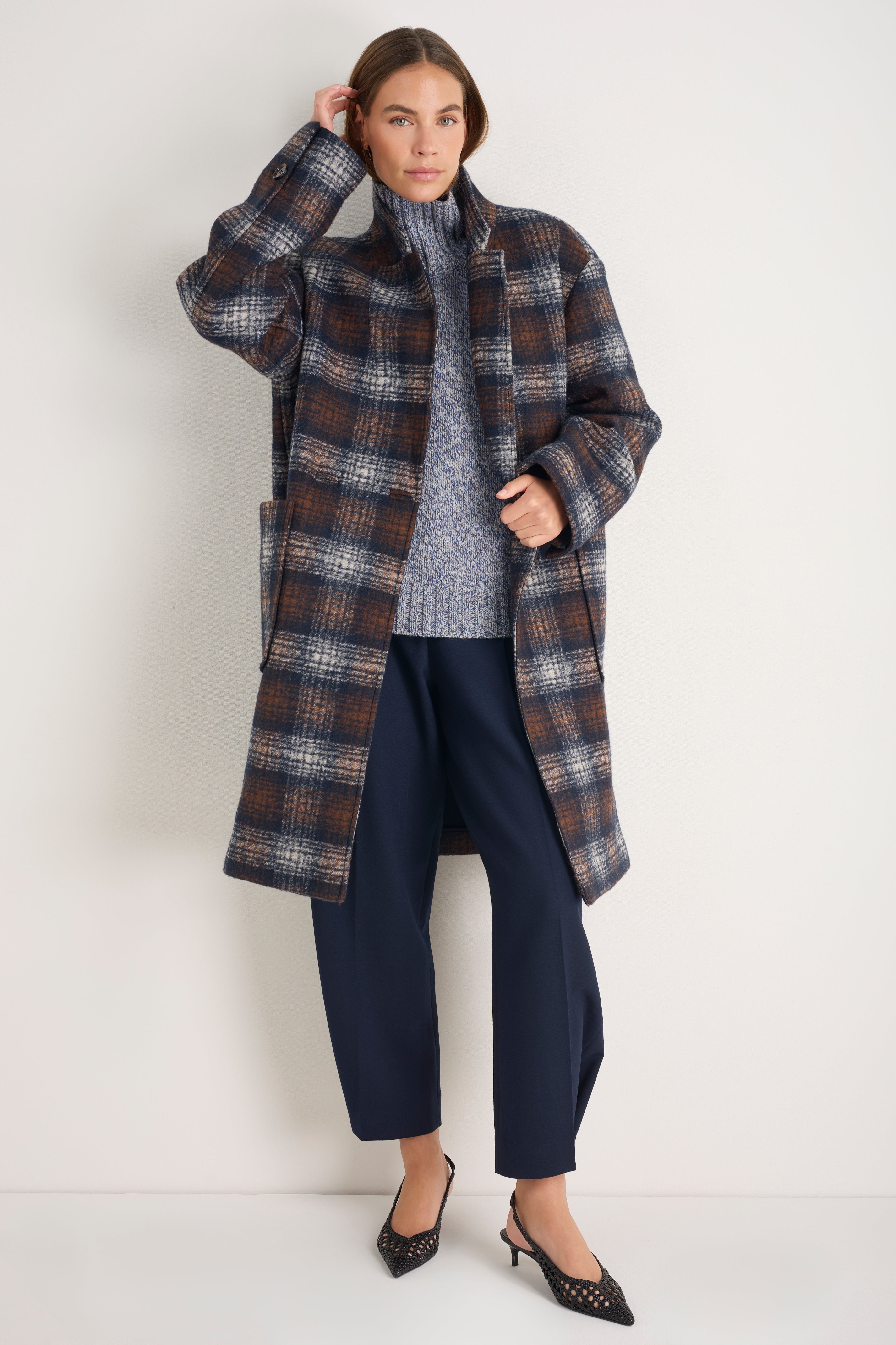 DB x Wyse Cocoon Coat - Brown/Blue Check – WYSE London