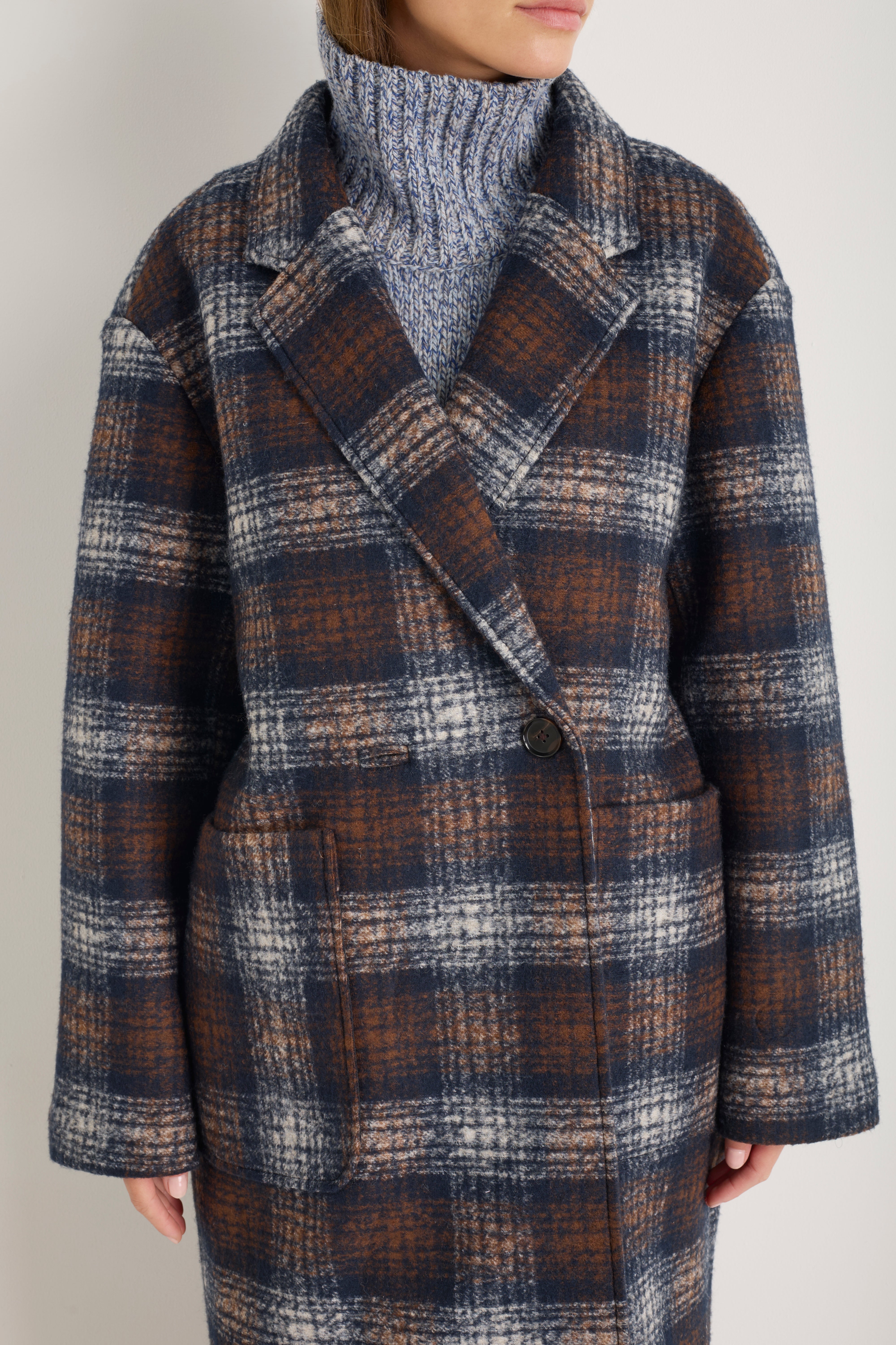 DB x Wyse Cocoon Coat - Brown/Blue Check – WYSE London