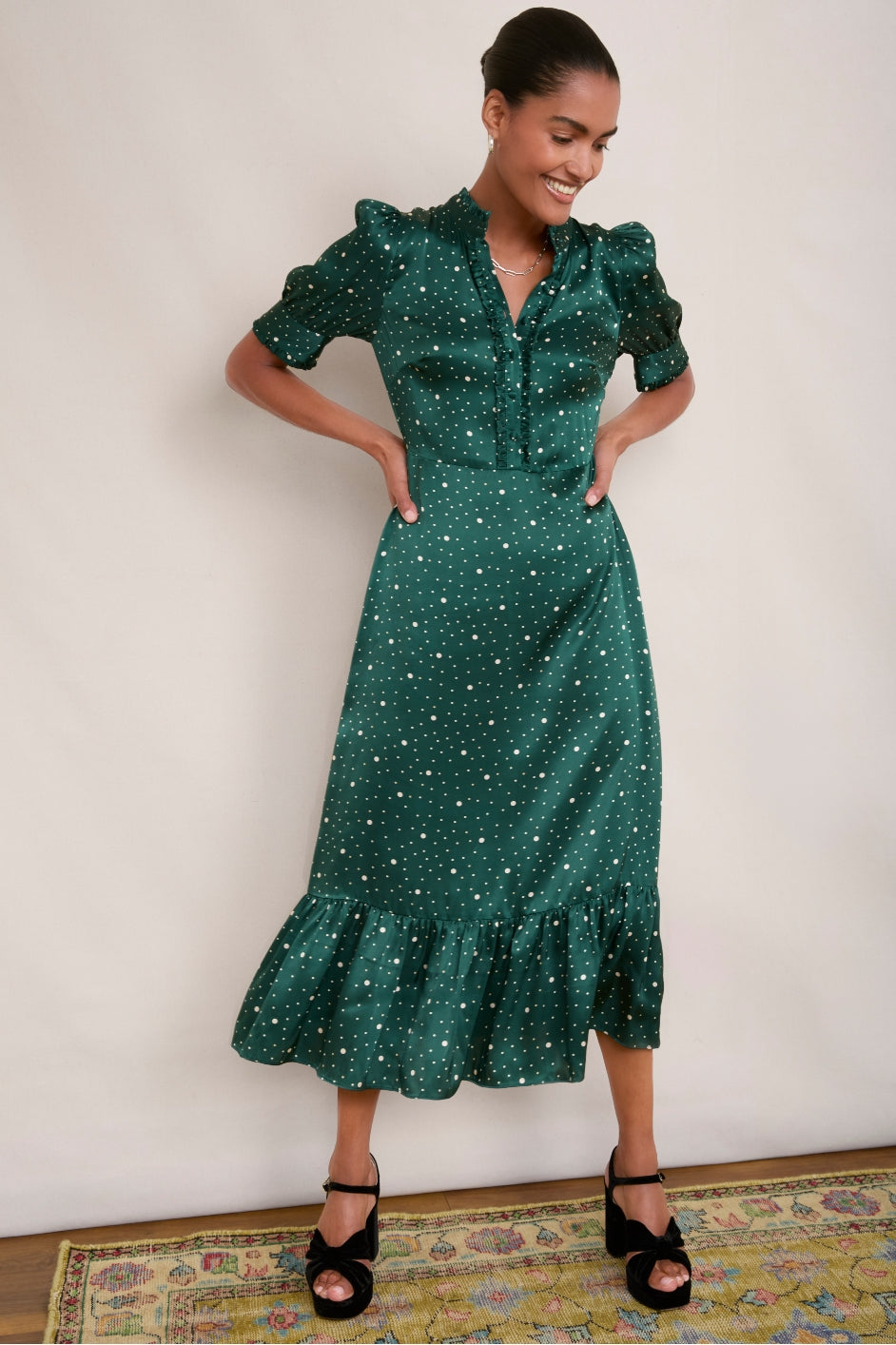 Fabienne Silk Dress - Green Spot WYSE London Fabienne Silk Dress - Green Spot WYSE London
