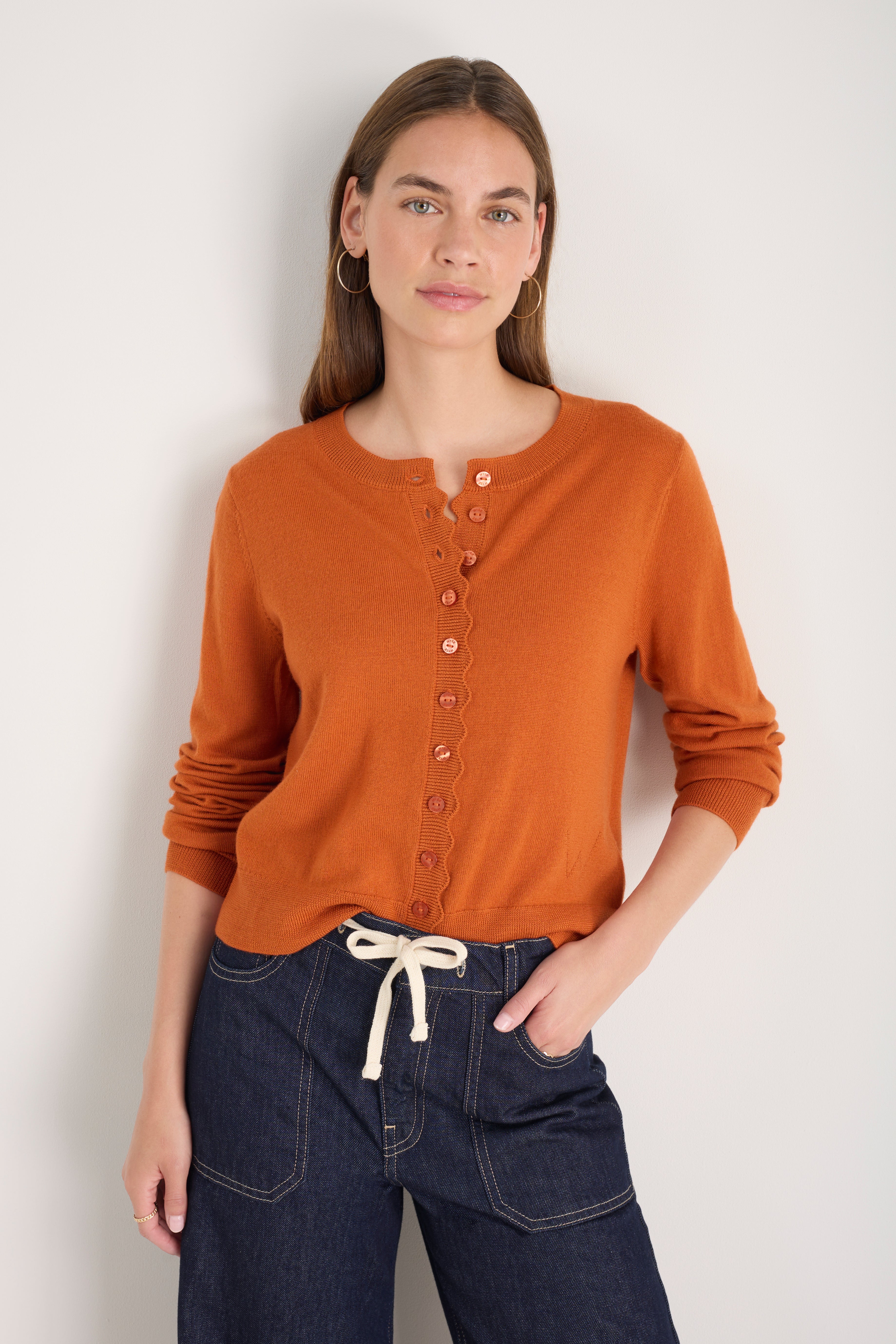 Fleurine Cropped Cardigan - Burnt Orange – WYSE London