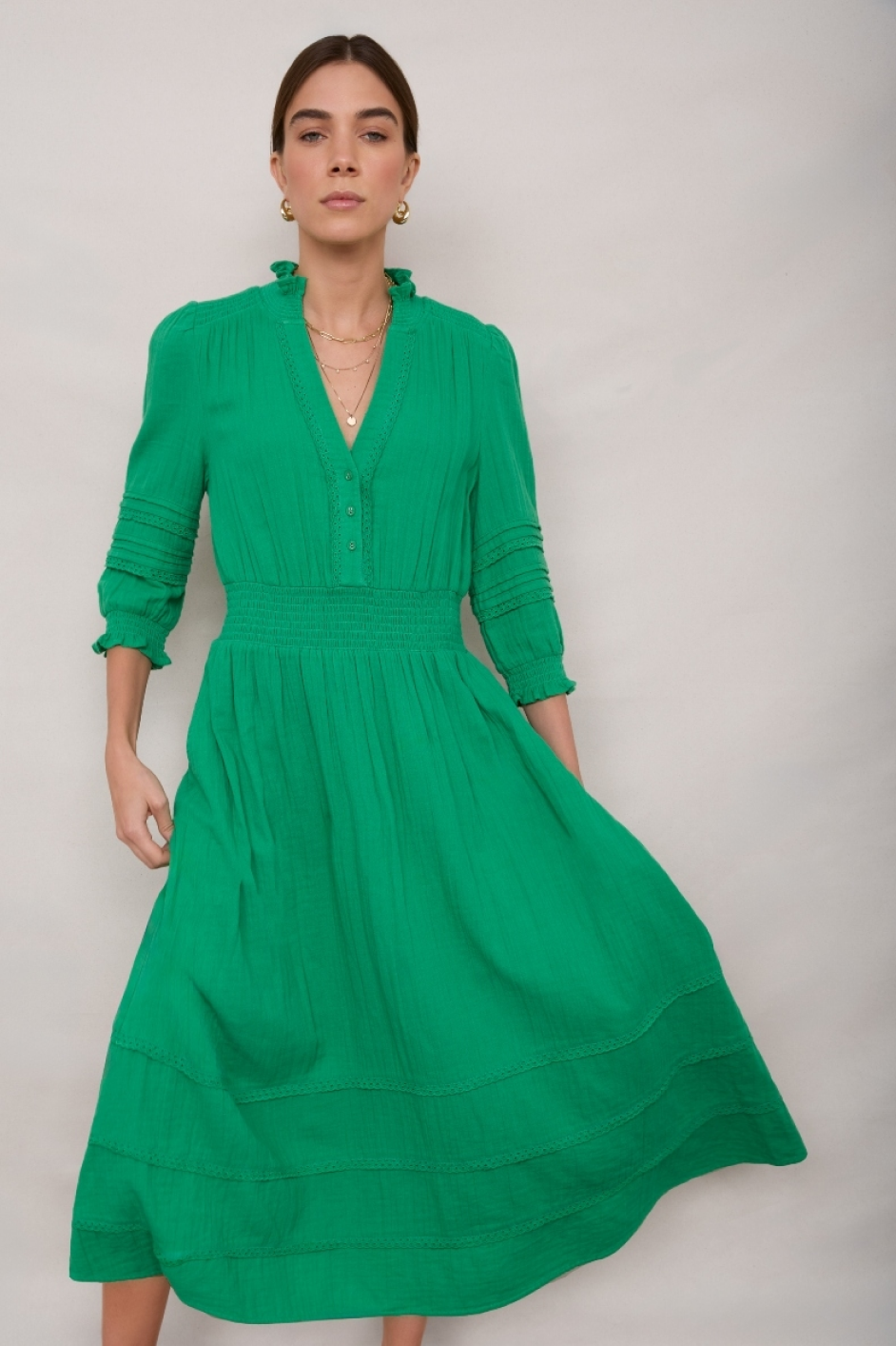 Alina Cheesecloth Dress - Jade Green WYSE London Alina Cheesecloth Dress - Jade Green WYSE London