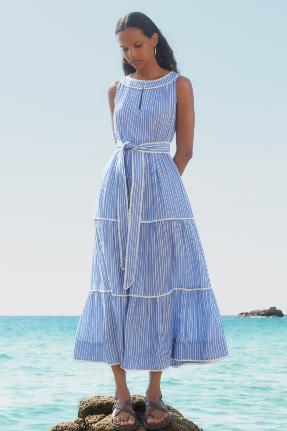 Hallie Halterneck Dress - Riviera Blue/White Stripe – WYSE London
