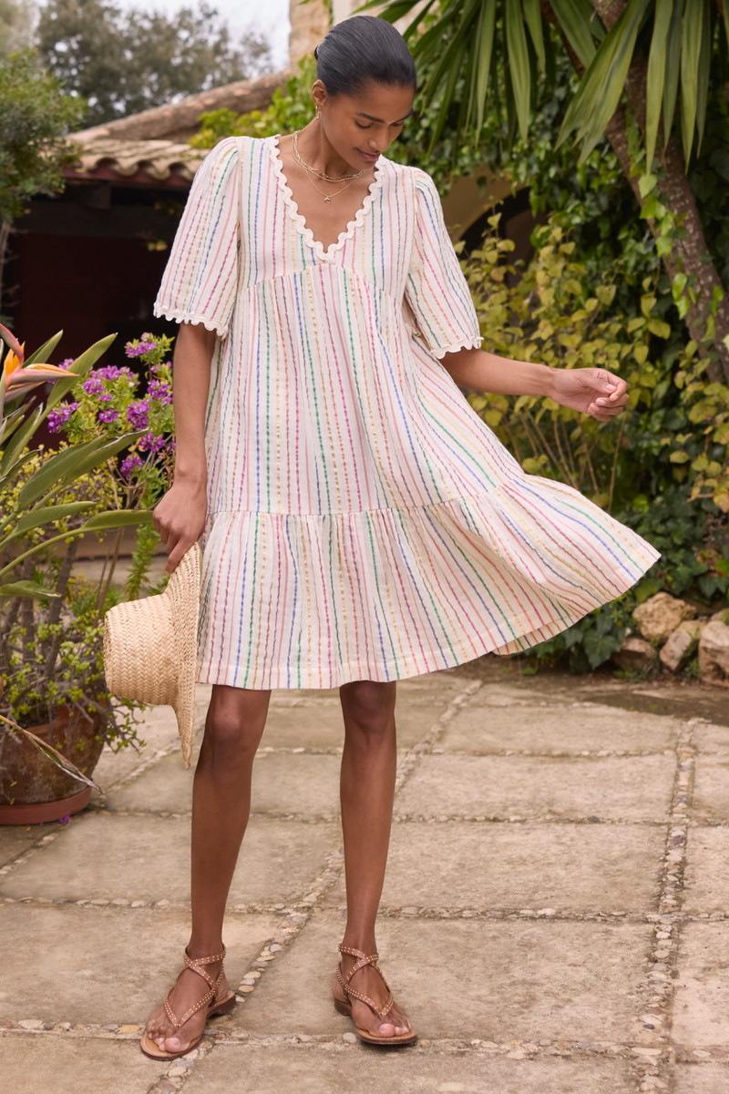 Elise Stripe Shimmer Dress - Ecru/Multi