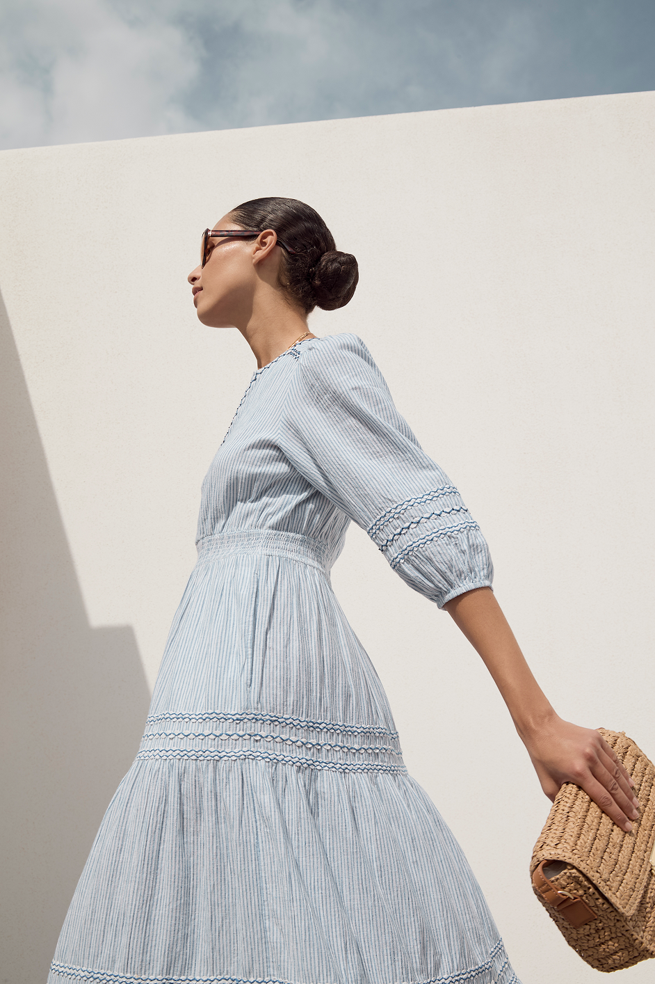 Georgina Dress - Blue/Ivory Stripe – WYSE London