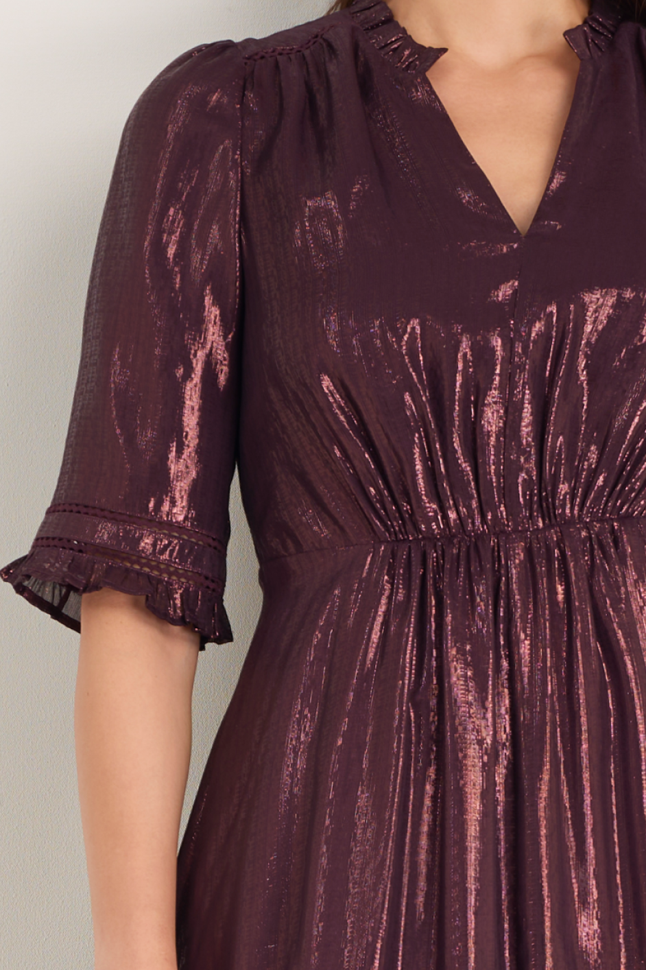 Vivien Silk Blend Dress - Deep Fig Lame – WYSE London