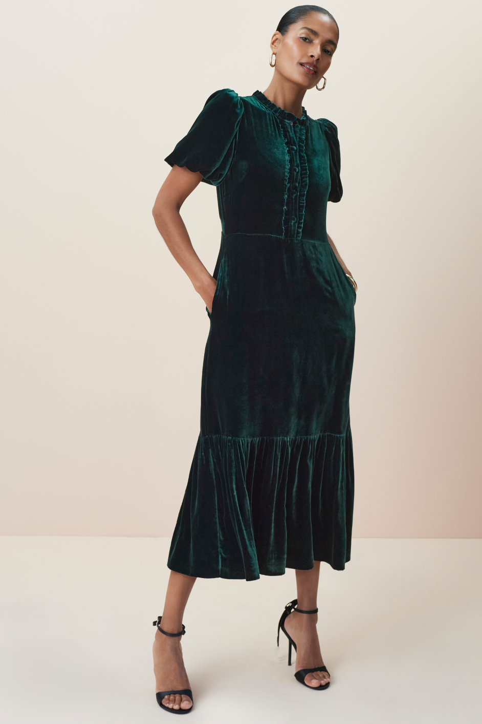 Celeste Silk Velvet Dress - Evergreen – WYSE London