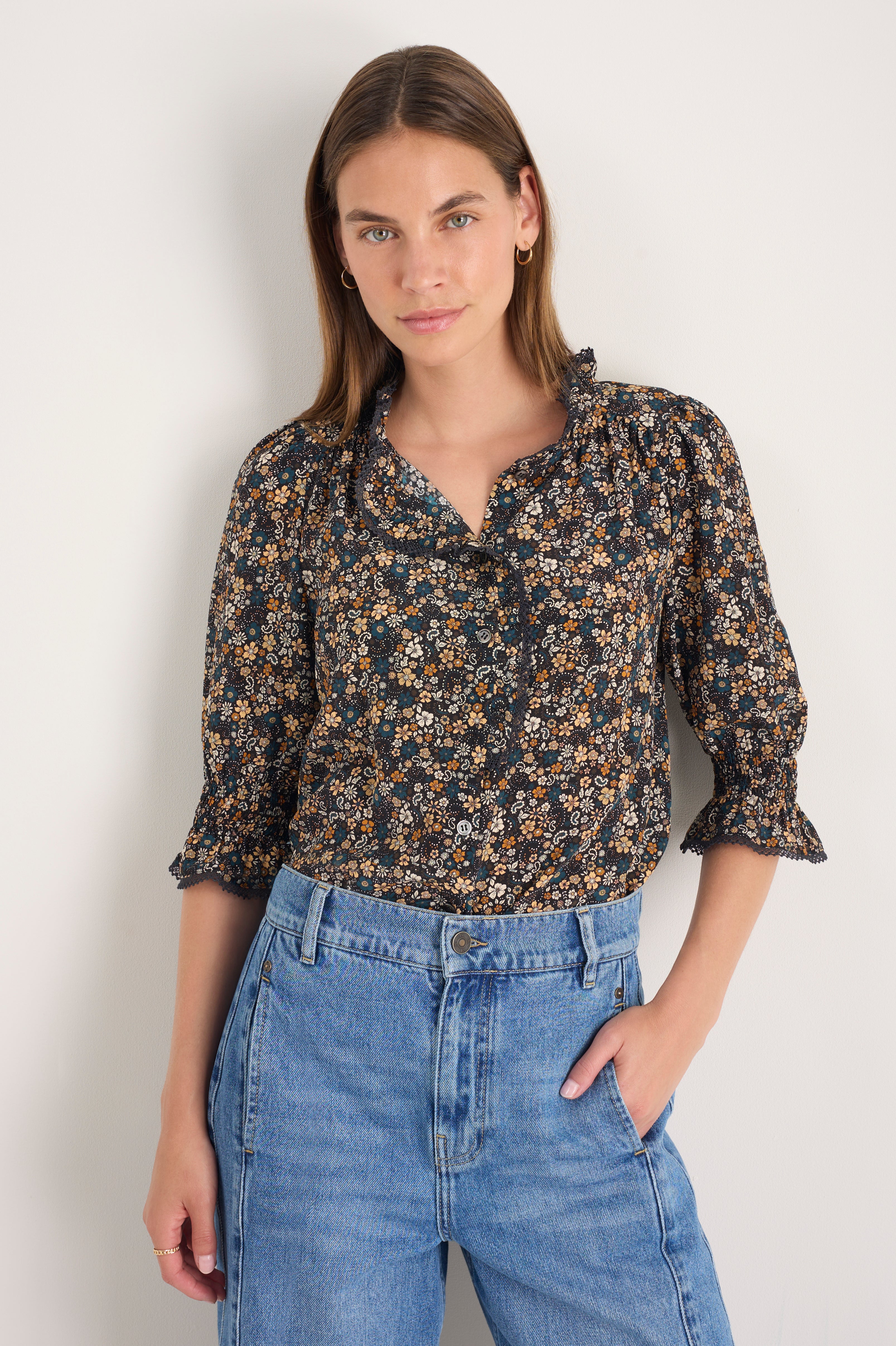 Frankie Silk Blouse - Retro Floral Scarf – WYSE London