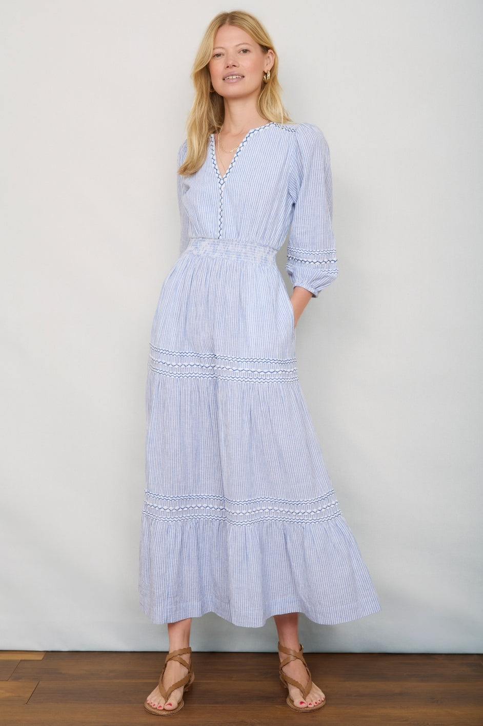 Georgina Dress Blue/Ivory Stripe – WYSE London