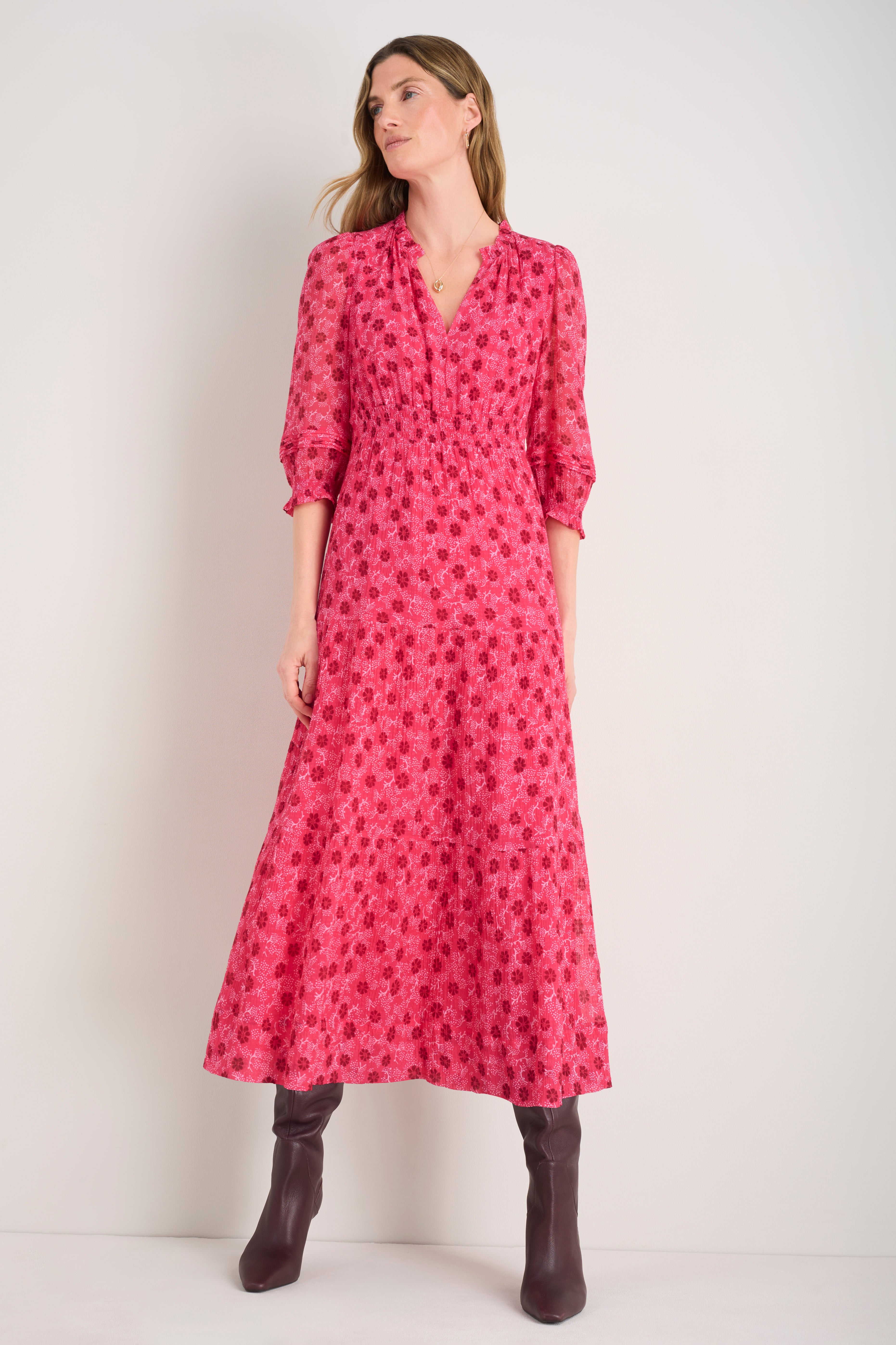 Grace Silk Blend Dress - Raspberry Wandering Daisy – WYSE London