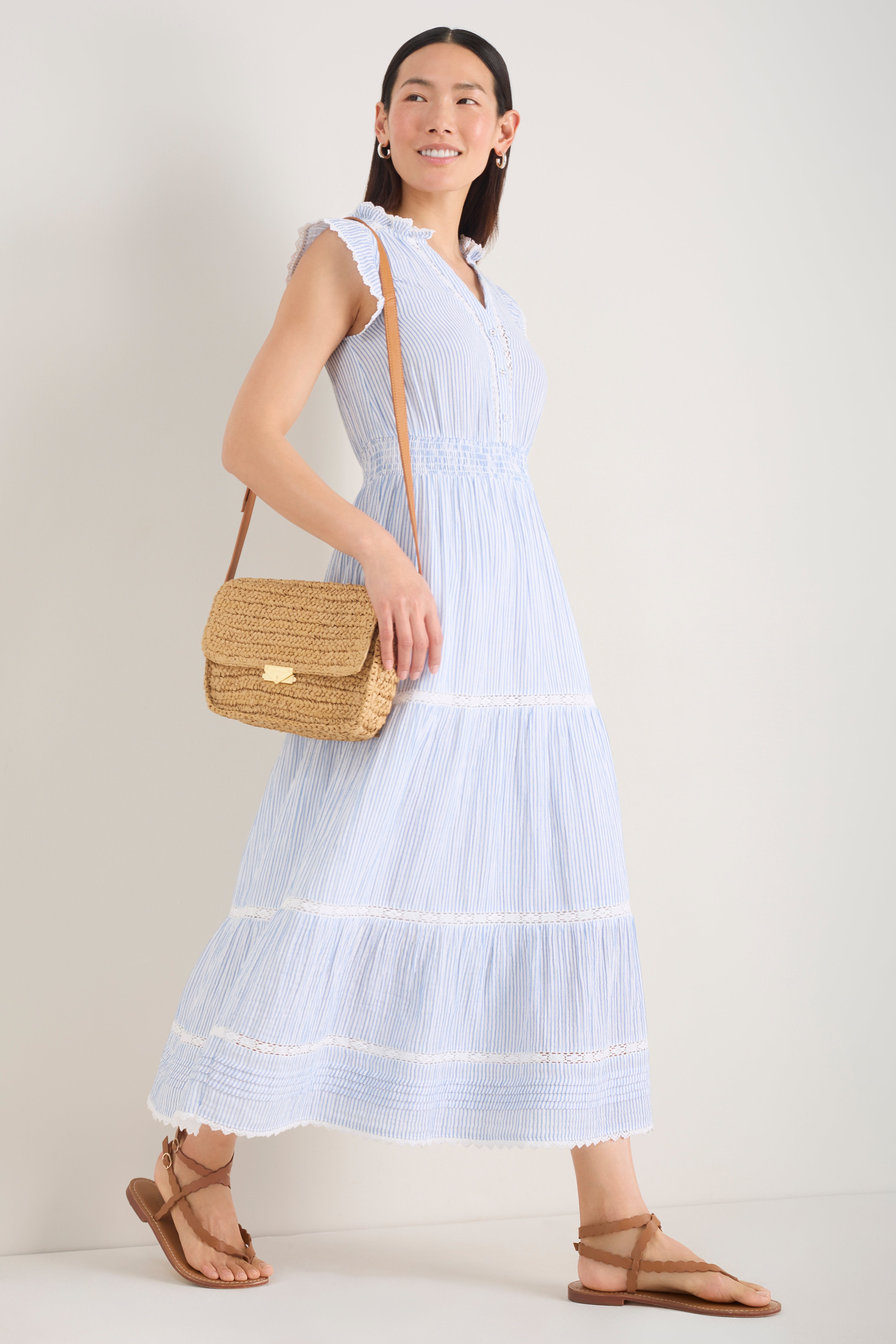 Jacinda Dress - Sky Blue/White Stripe – WYSE London