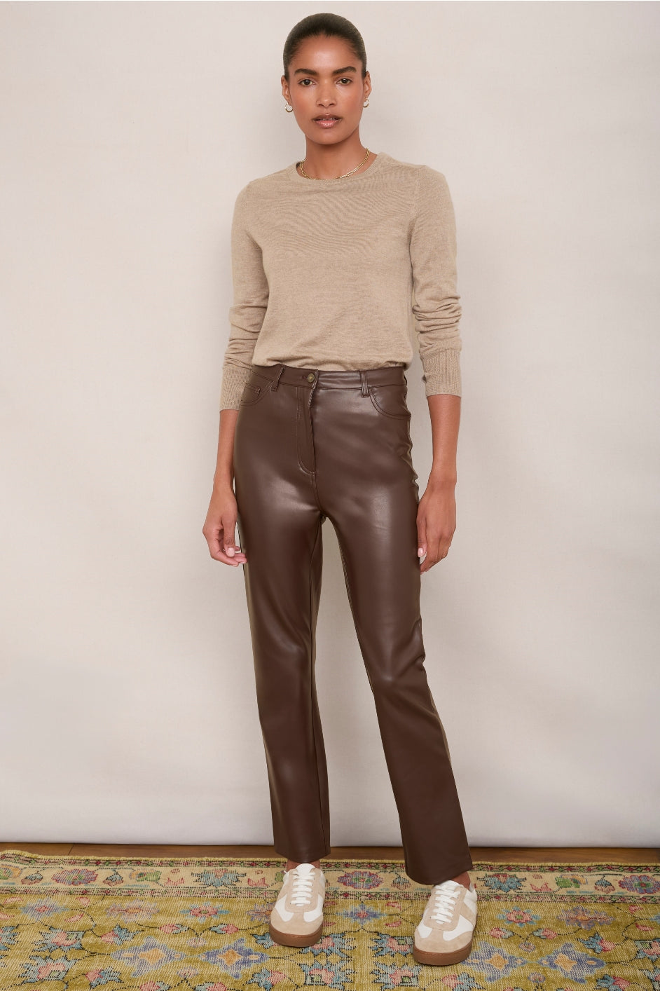 Josie Faux Leather Trouser Cocoa – WYSE London - Main Image