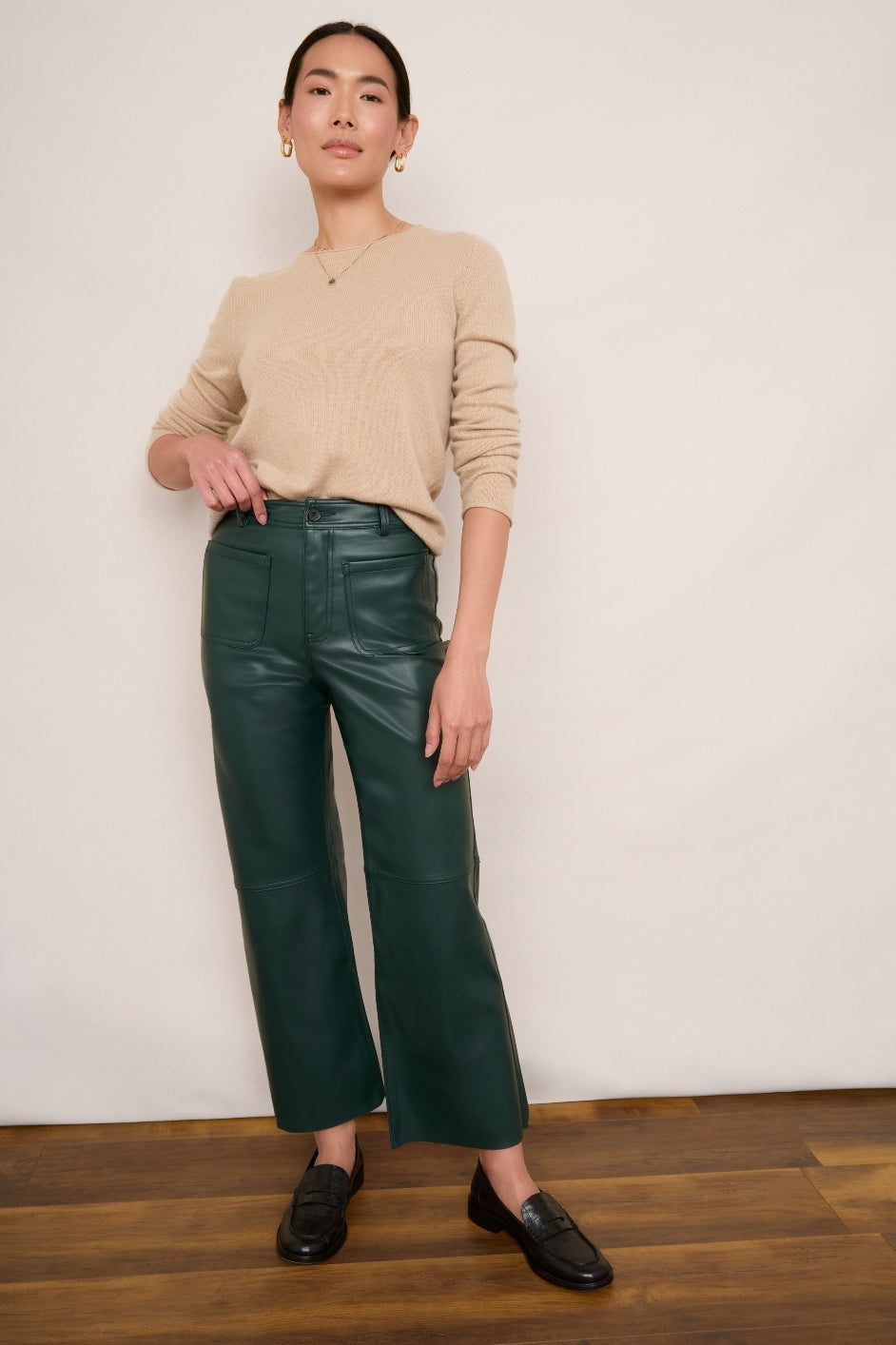Jules Faux Leather Trousers Bottle Green – WYSE London