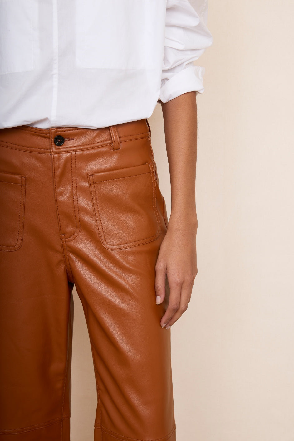 Jules Faux Leather Trousers Tan – WYSE London