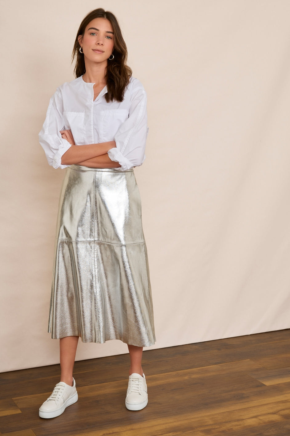 Lateisha Faux Leather Skirt Silver – WYSE London - Main Image