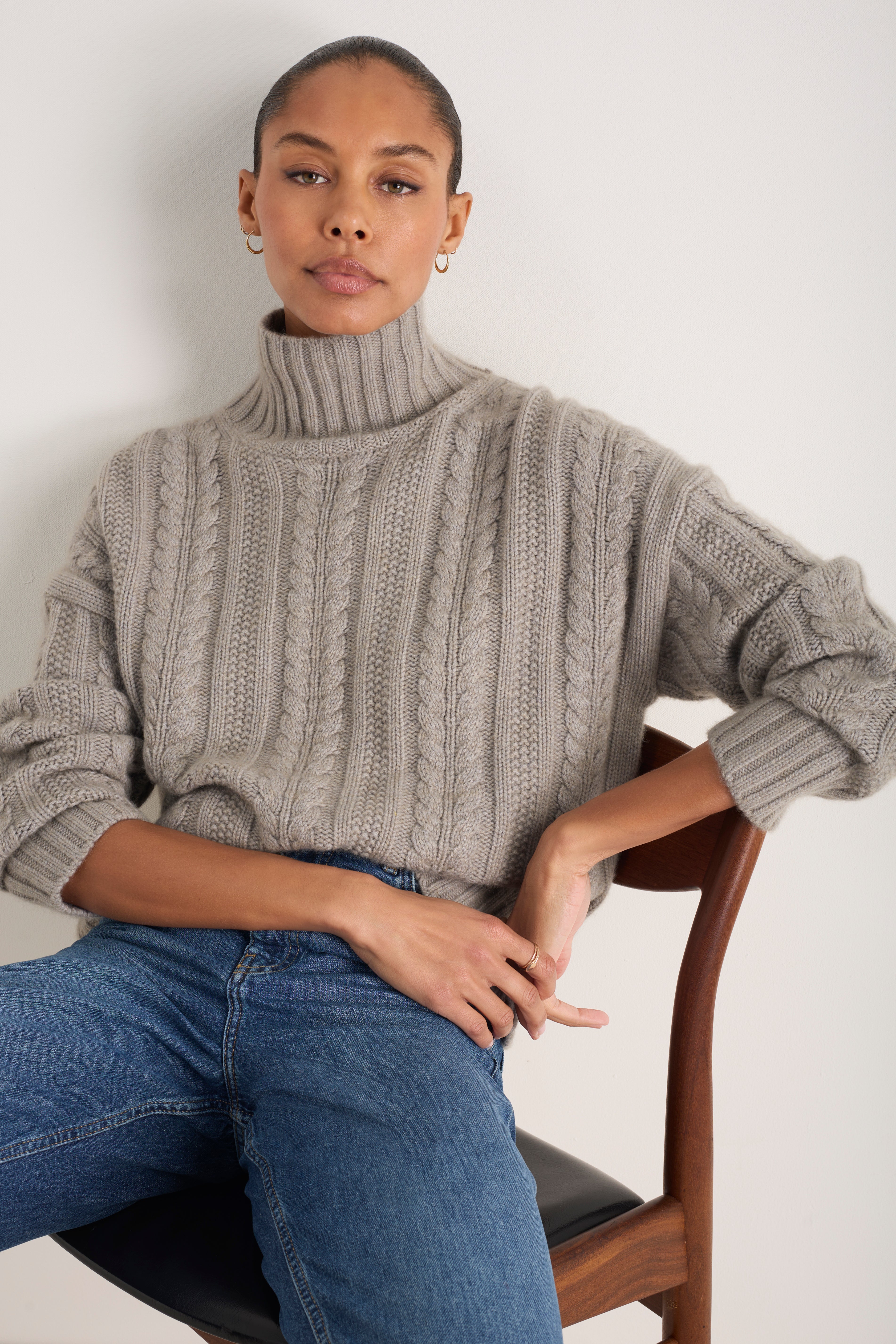 Liana Chunky Funnel Neck Jumper - Taupe Cable – WYSE London