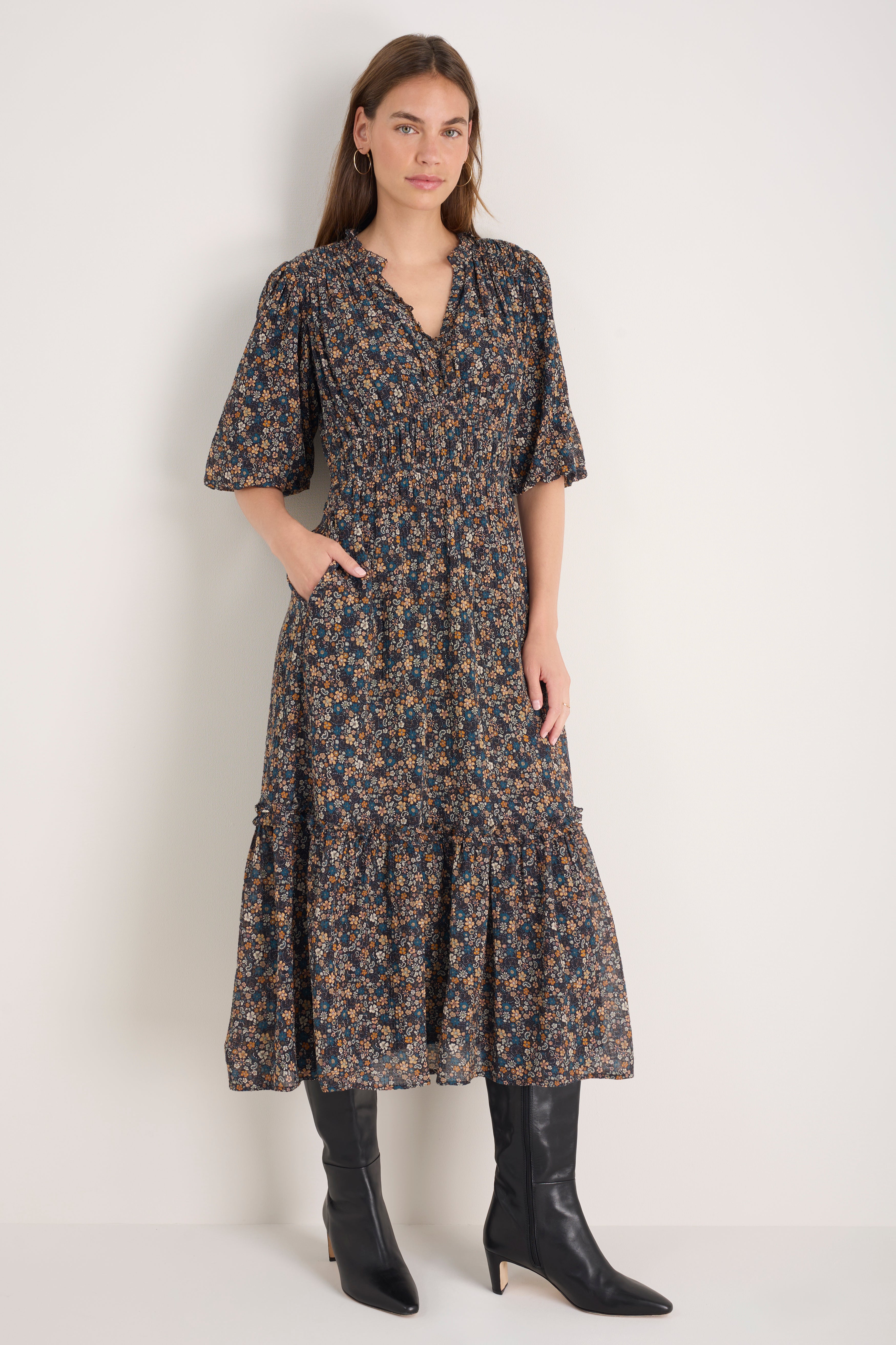 retro floral midi dress WYSE London - Miah Silk Blend Dress