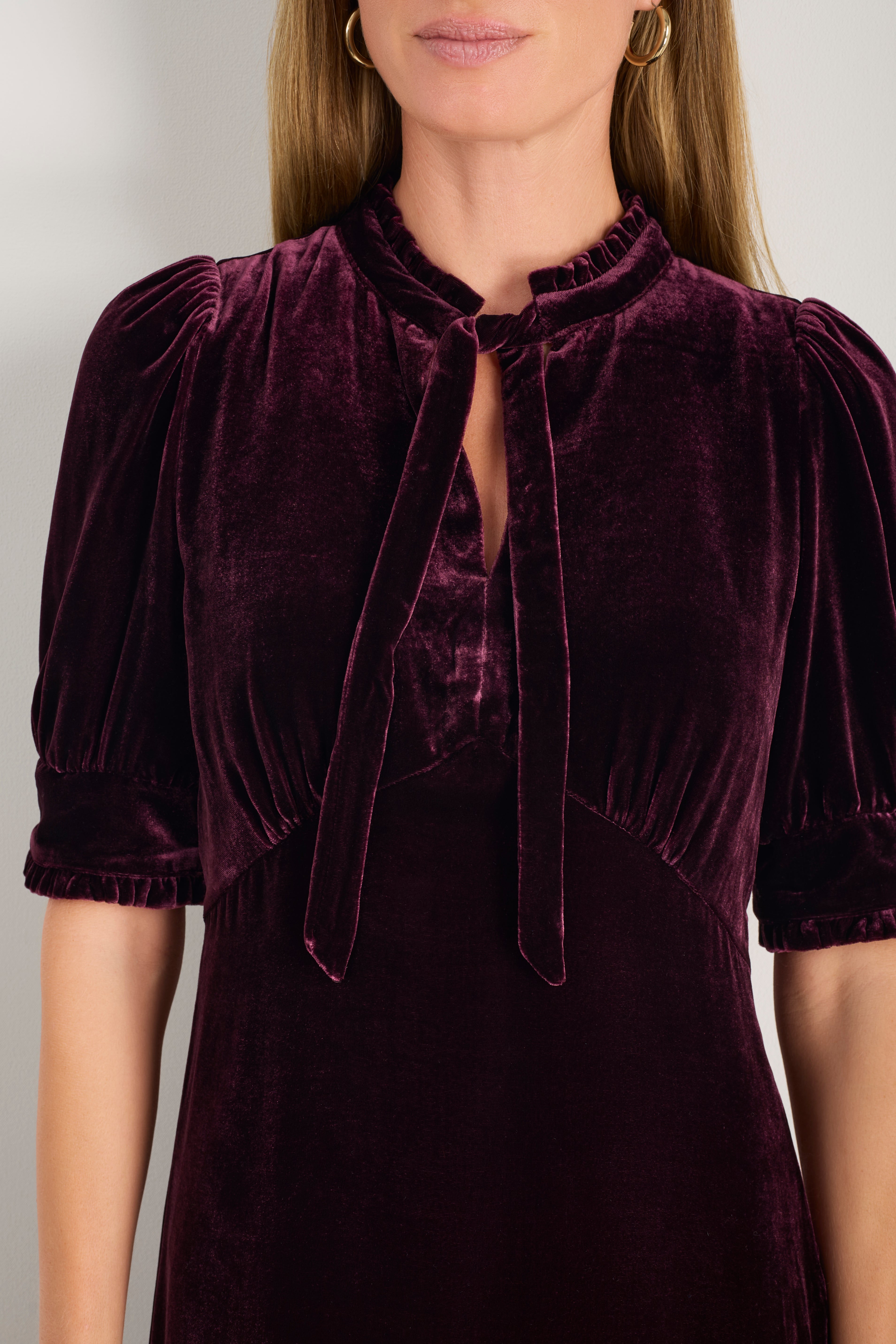 Paulina Silk Velvet Dress - Deep Fig WYSE London Paulina Silk Velvet Dress - Deep Fig WYSE London