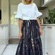 Saskia Stripe Shimmer Skirt - Midnight/Multi