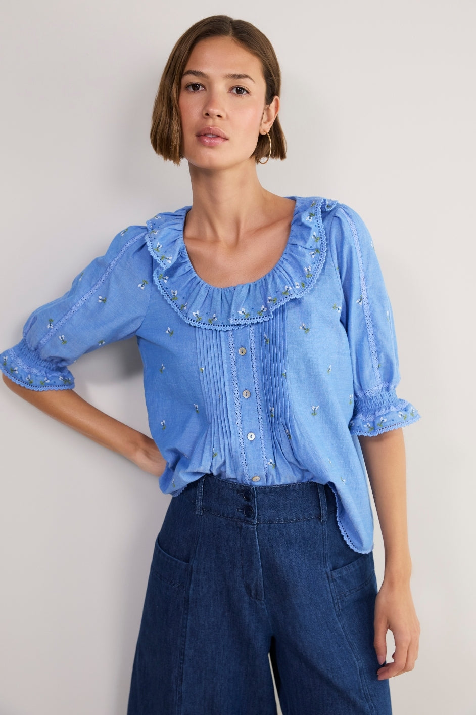 Scarlet Blouse - Chambray Embroidered – WYSE London