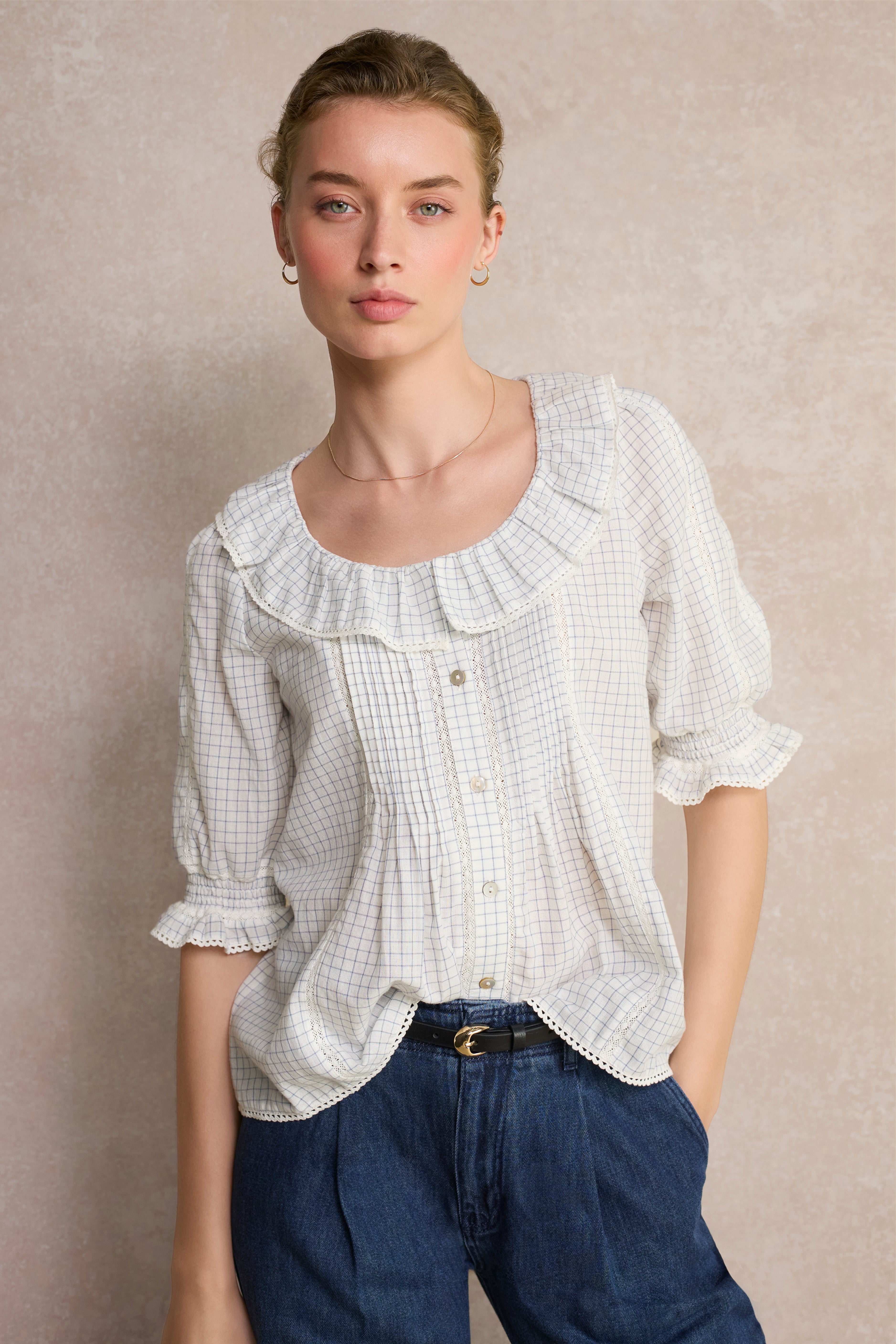 Scarlet Blouse - Ivory Check – WYSE London