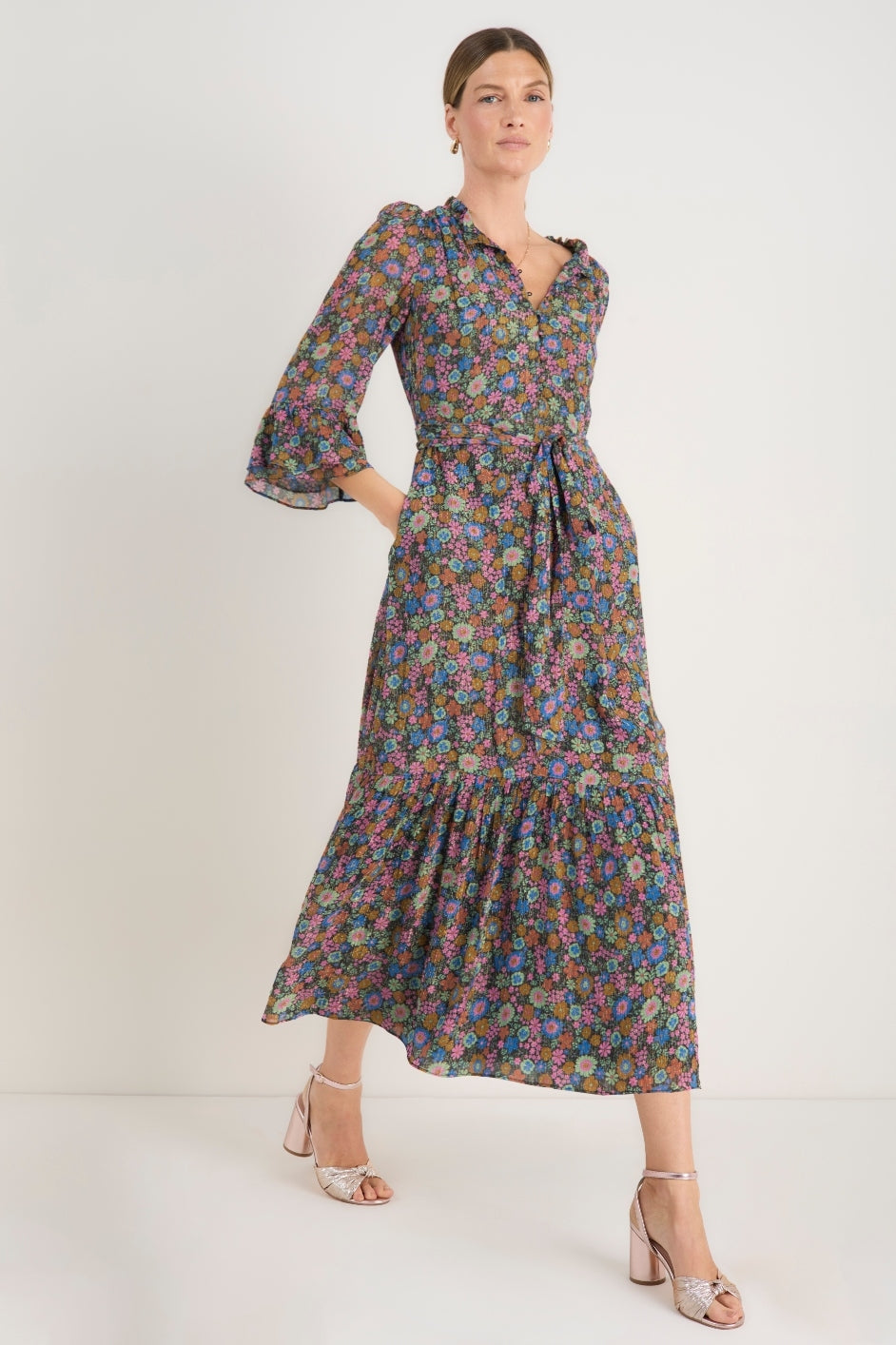 Stevie Dress - Midnight Multi Floral – WYSE London