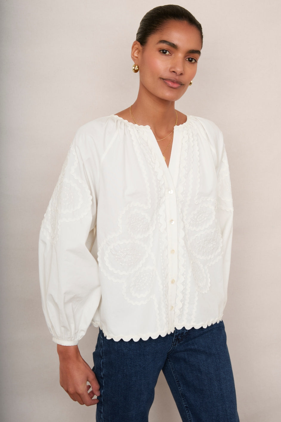 Veritie Ric Rac Blouse Ivory WYSE London