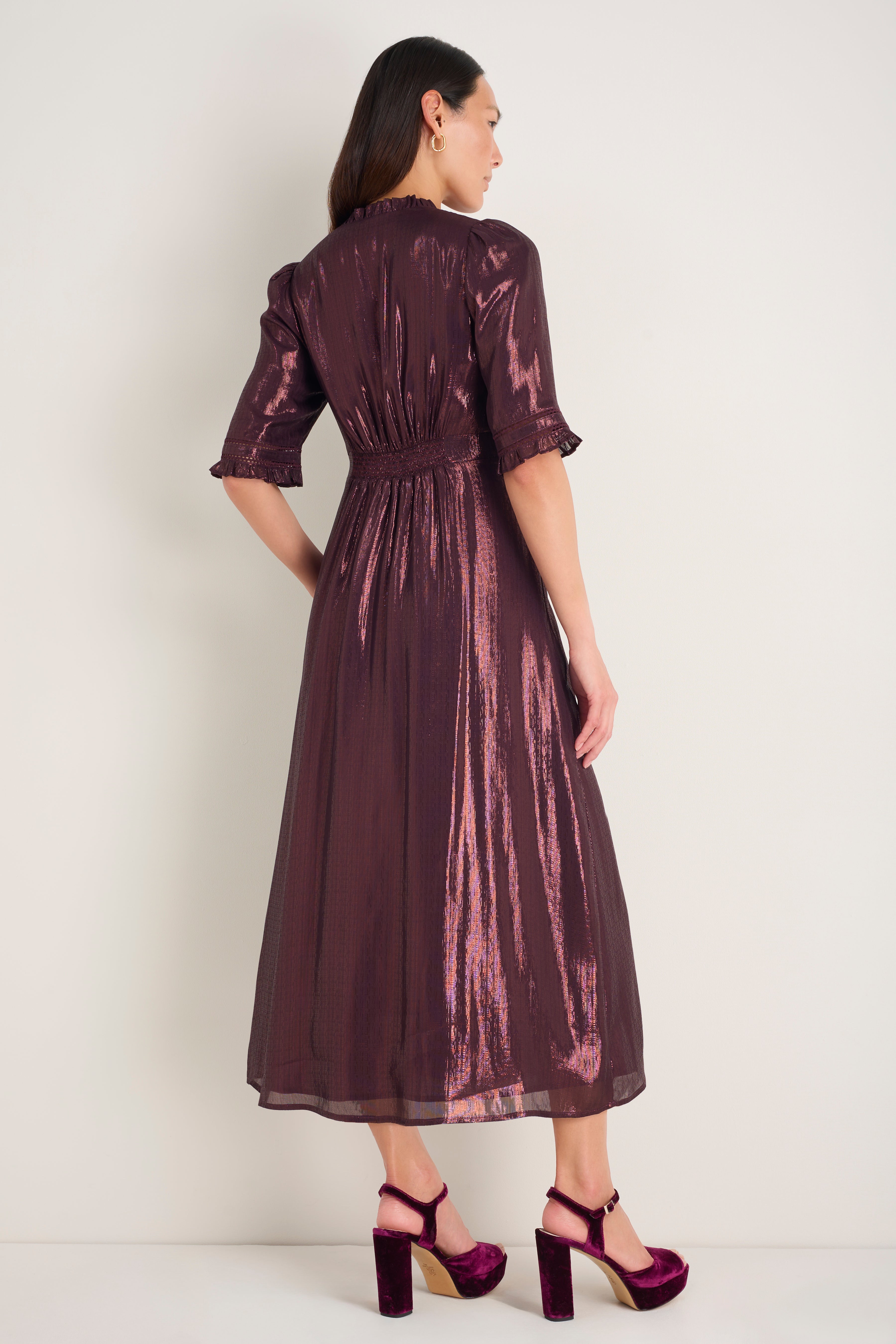 lame silk dress Draped silk-blend pliss-lam gown