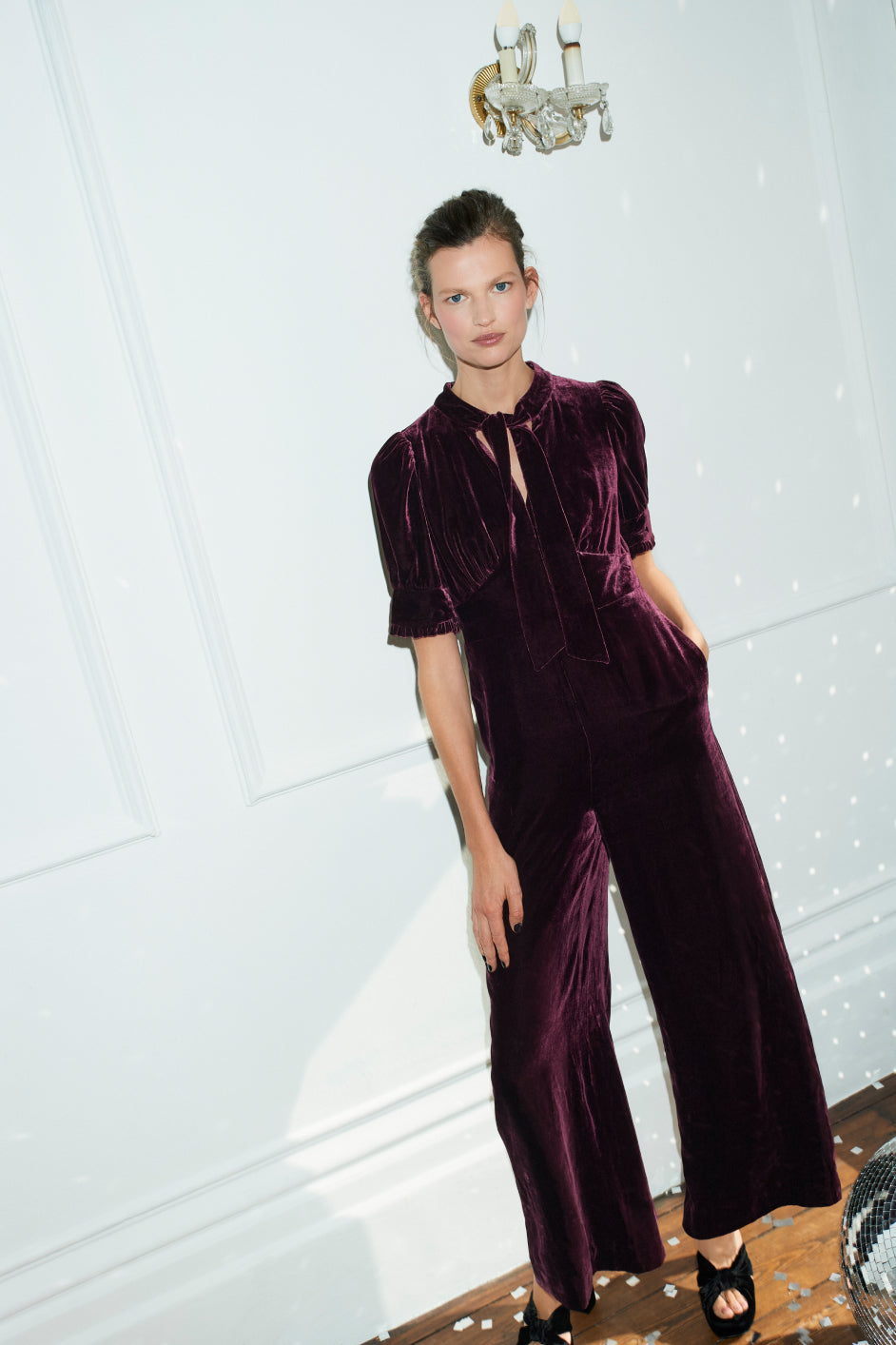 Paulina Silk Velvet Jumpsuit - Deep Plum – WYSE London
