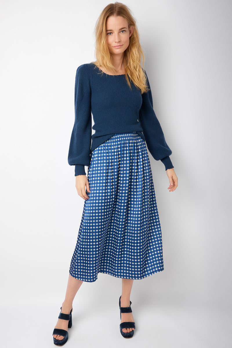 Bonnie Blurred Gingham Midi Skirt - Blue Multi