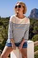 Marion Breton Button Side Tee - Ivory/Blue