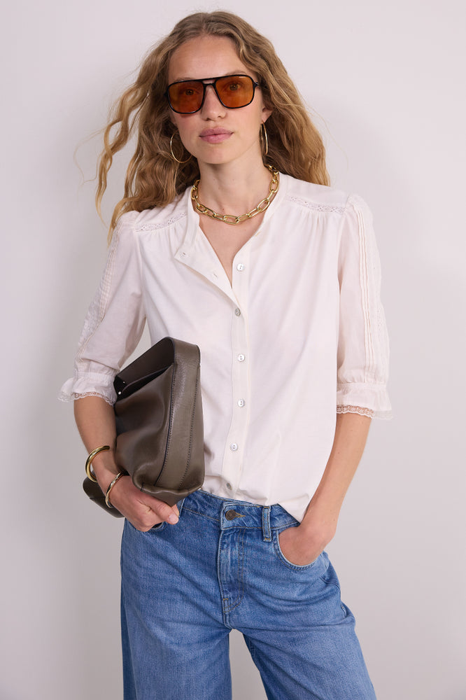 Juliette Lace Trim Jersey Mix Blouse - Ivory