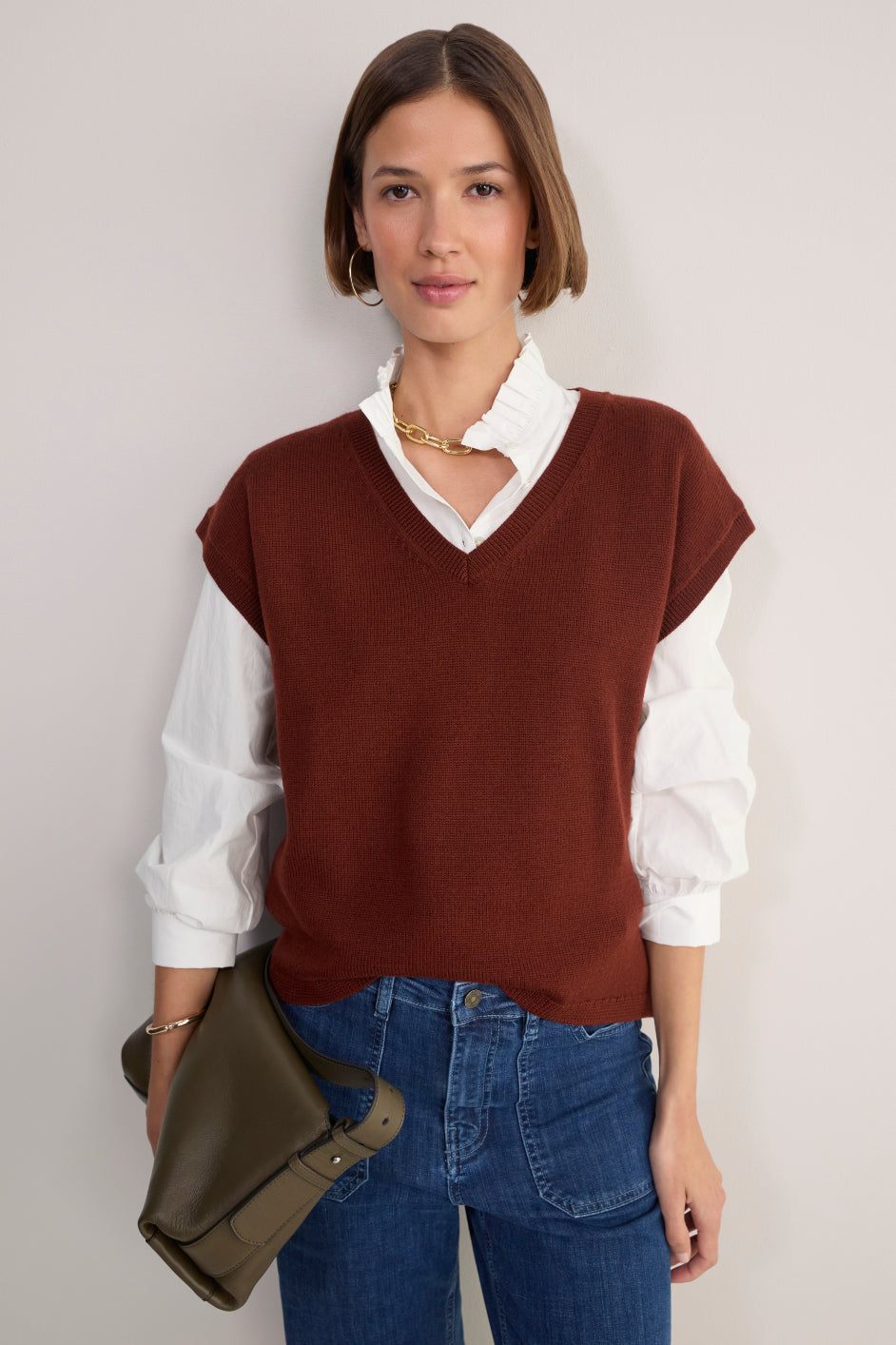 Fleur V-Neck Tank - Rust