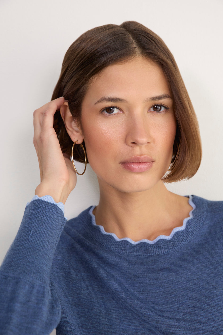 Fleurine Scallop Jumper - Denim Blue/Blue Trim