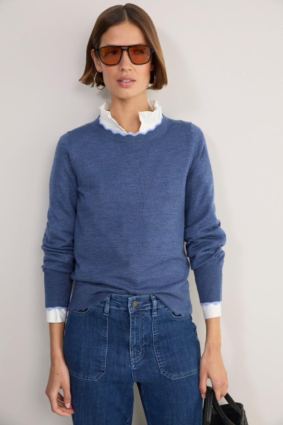 Fleurine Scallop Jumper - Denim Blue/Blue Trim