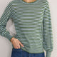 Fleurine Scallop Jumper - Olive Green/Denim Blue Micro Stripe