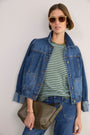 Fleurine Scallop Jumper - Olive Green/Denim Blue Micro Stripe
