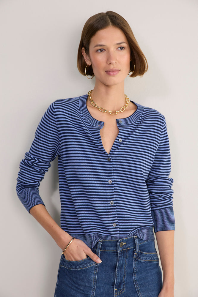Flora Cardigan - Midnight/Blue Stripe