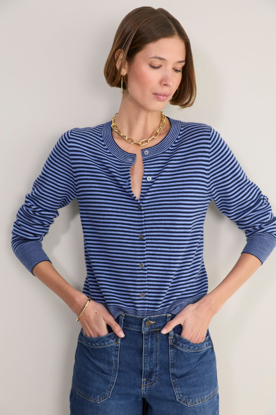 Flora Cardigan - Midnight/Blue Stripe