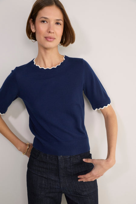 Florrie Knitted Top - Midnight/Ivory