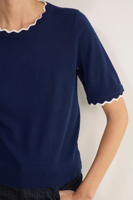 Florrie Knitted Top - Midnight/Ivory