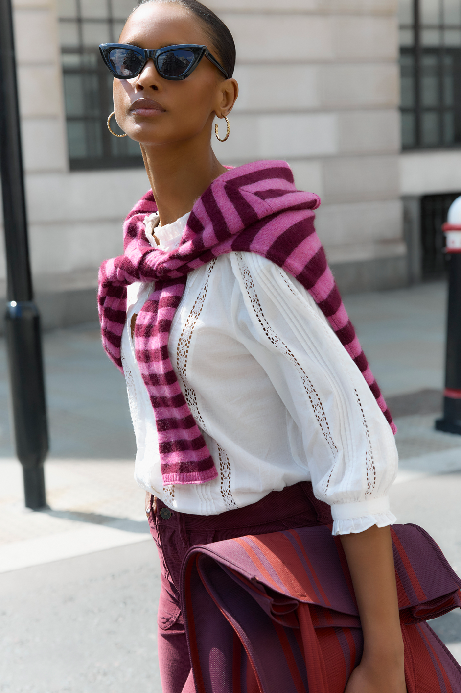 Chrissie Cashmere Jumper - Raspberry/Deep Fig Stripe – WYSE London