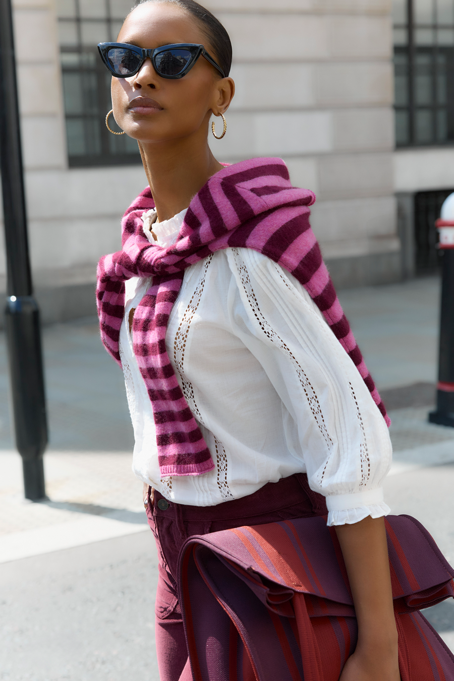 Chrissie Cashmere Jumper - Raspberry/Deep Fig Stripe